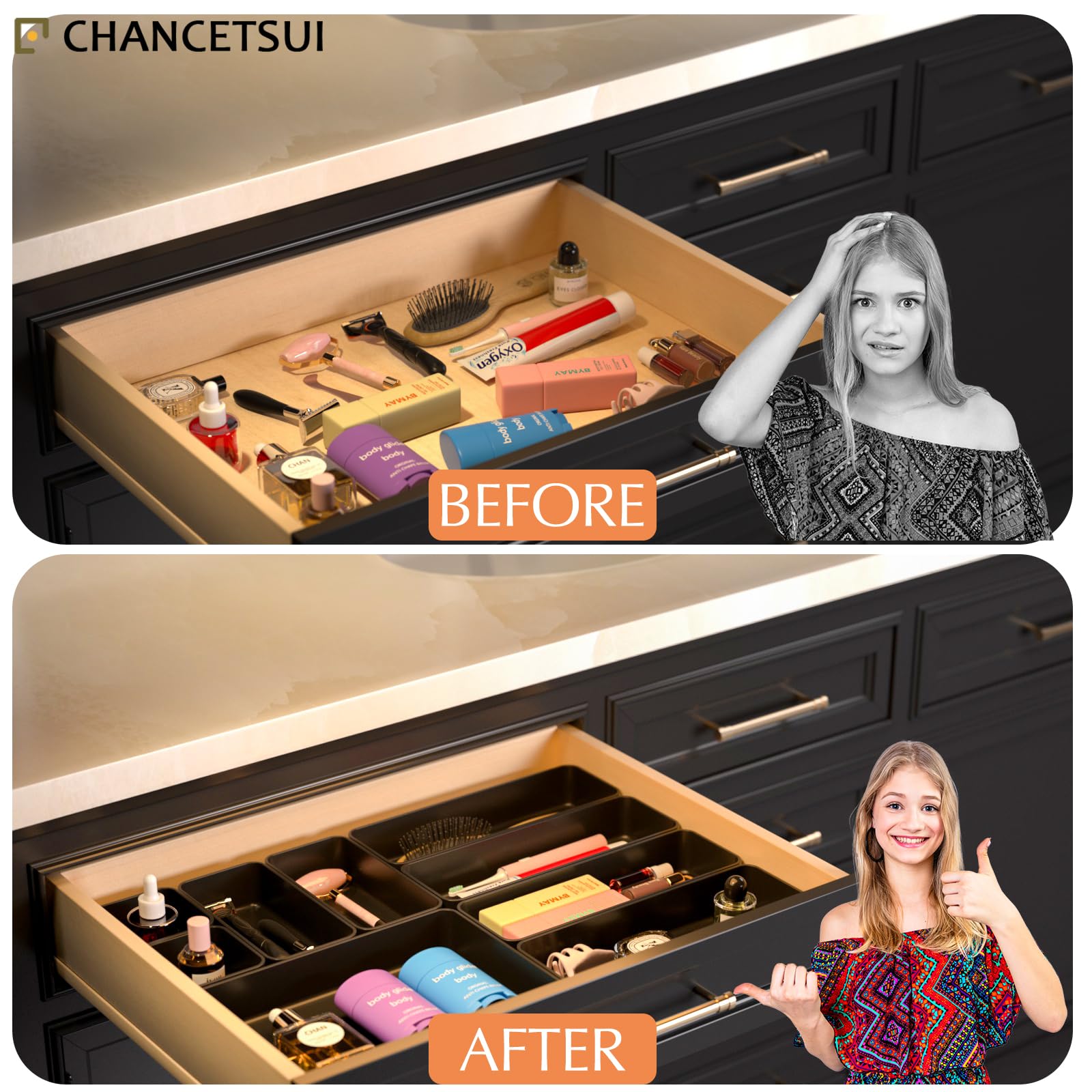 Black Bathroom Drawer Organizer Trays (62.0822 Ounce)