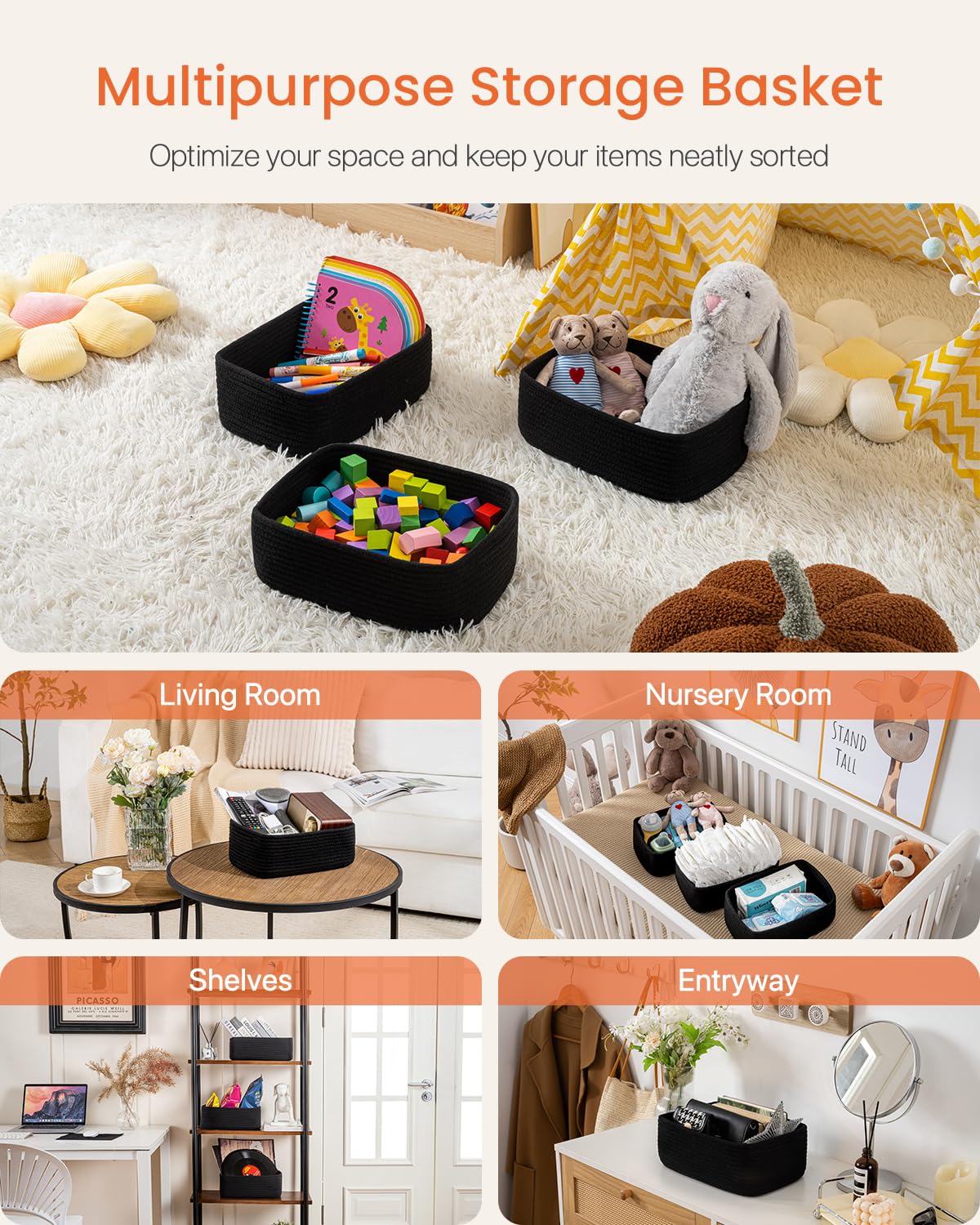 Small Woven Storage Basket for Organizing (3 Count)