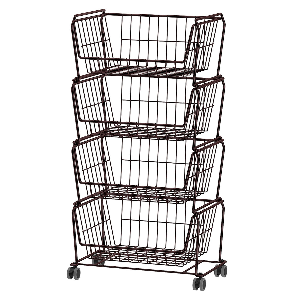 4 Tier Spacious Stackable Wire Storage Baskets with Wheels (4 Count)