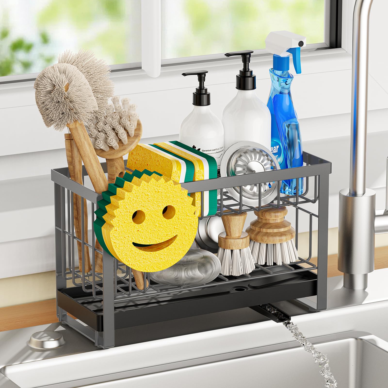 Sponge Holder for Kitchen Sink with Flexible Smiley Face