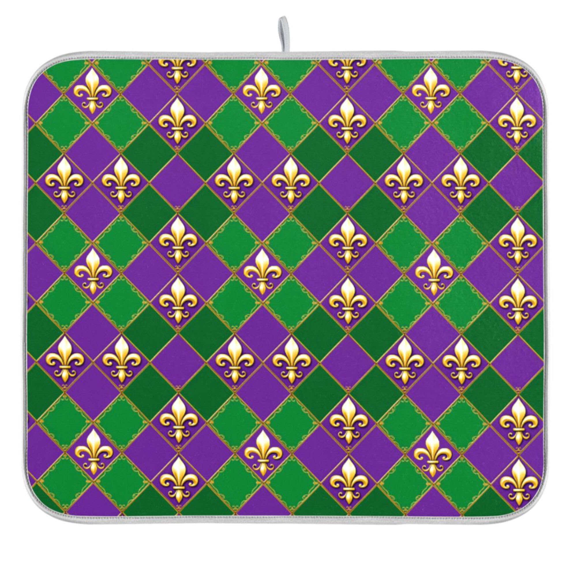Happy Mardi Gras Purple Green Dish Drying Mat for Kitchen Countertop 16x18 Fleur de Lis Buffalo Plaid Small Drying Mat Reusable Quick Dry Dish Sink Mats Easy Clean Decorative Essentials