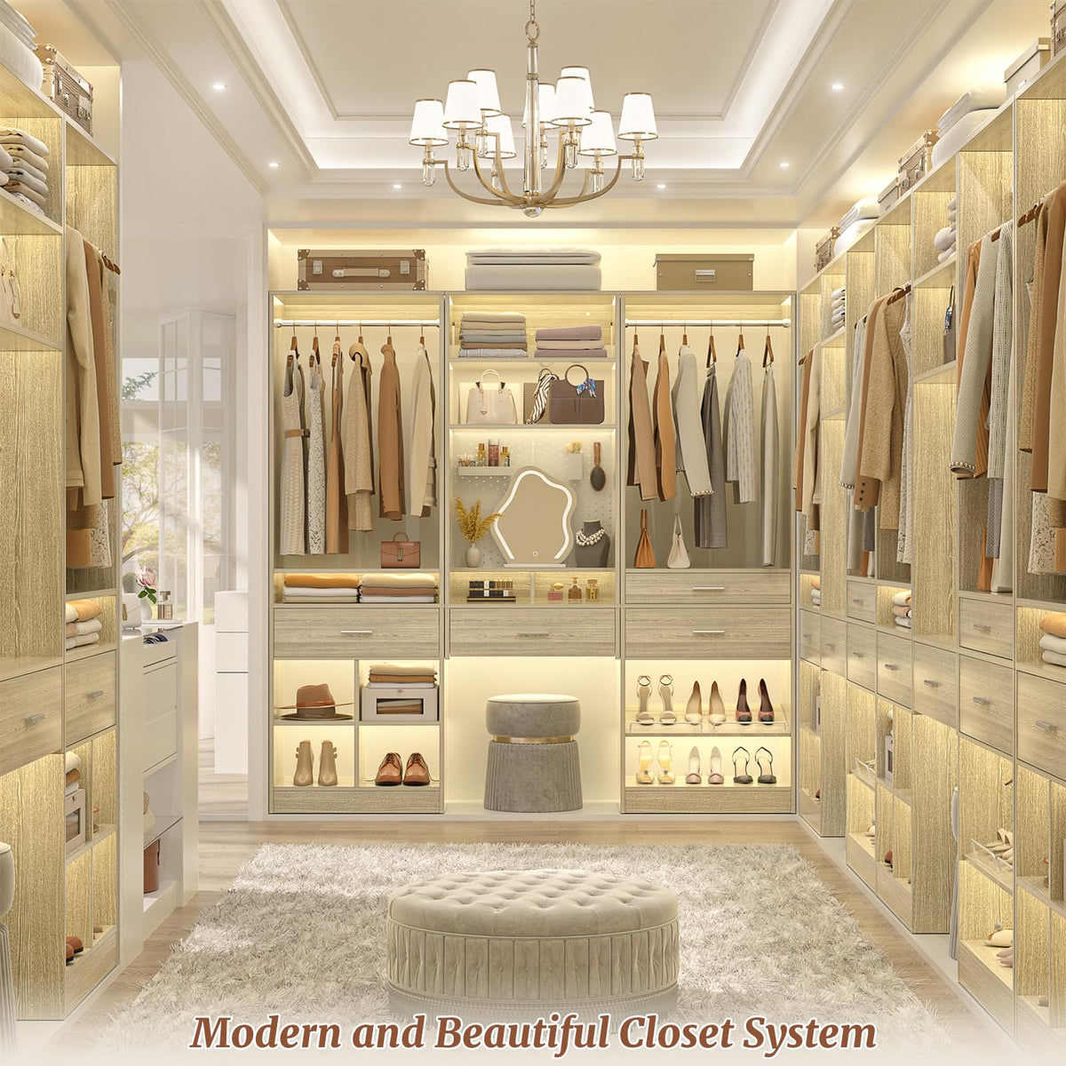Freestanding Closet System with Wood Drawer and 4 Cubby Storage