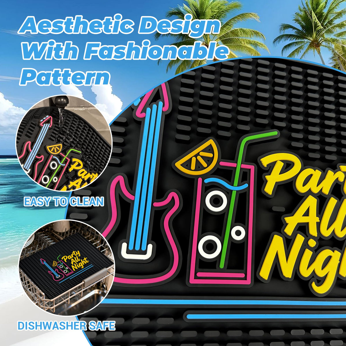 Neon Tiki Black Bar Mat 18 x 12 Inch