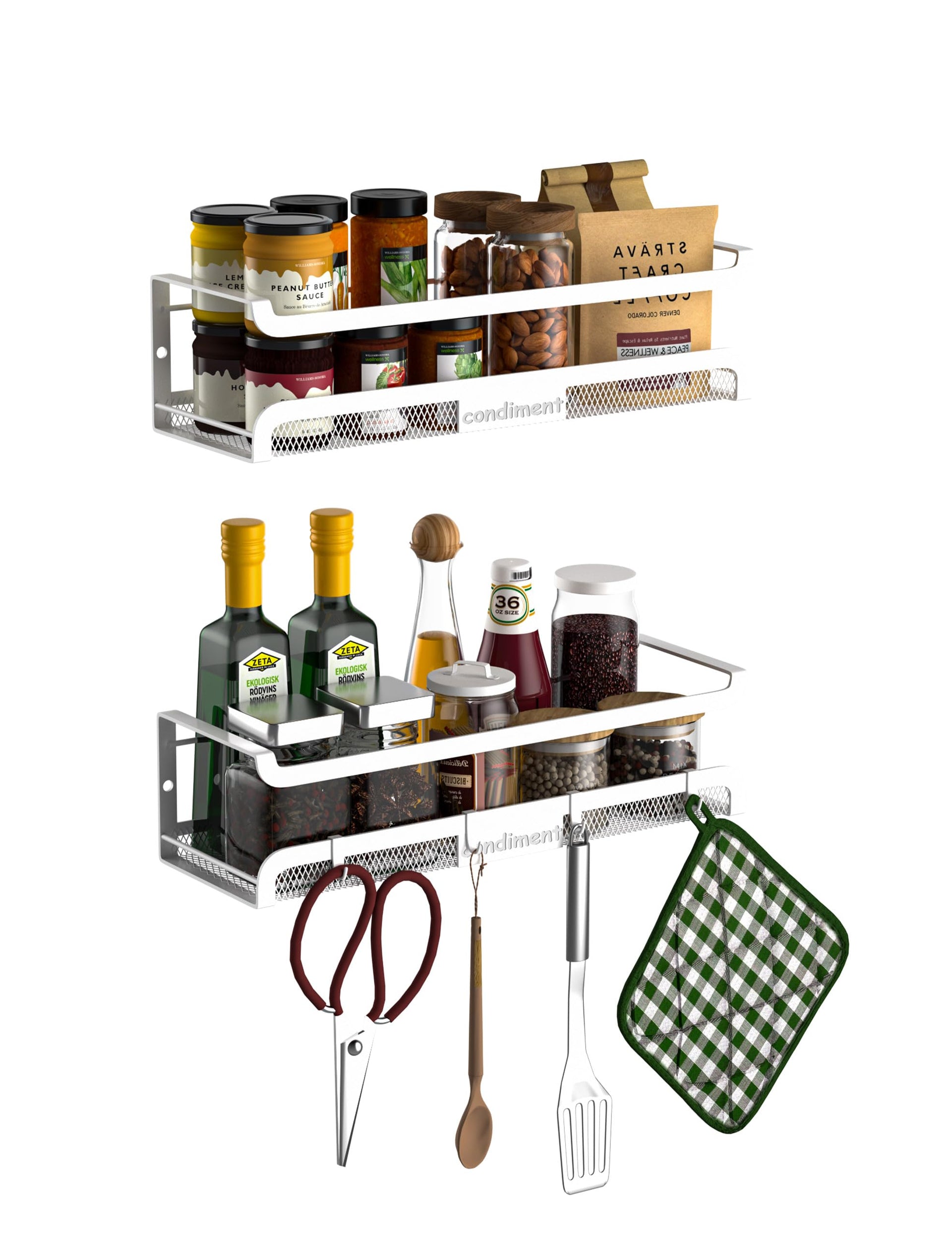 Spice Rack Wall Mount with Hooks (2 Count)