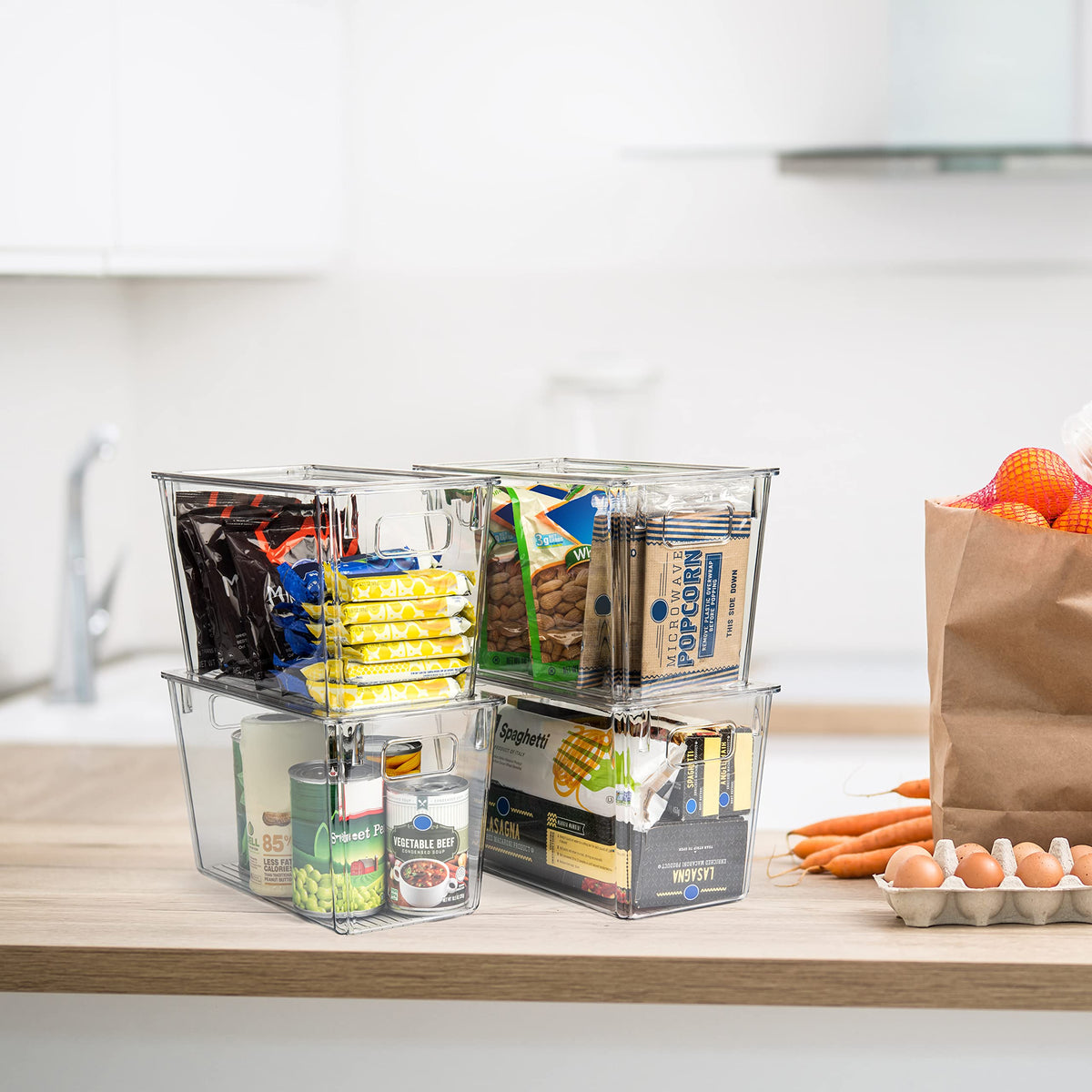 Plastic Storage Bins with Lids for Pantry & Fridge (4 Count)