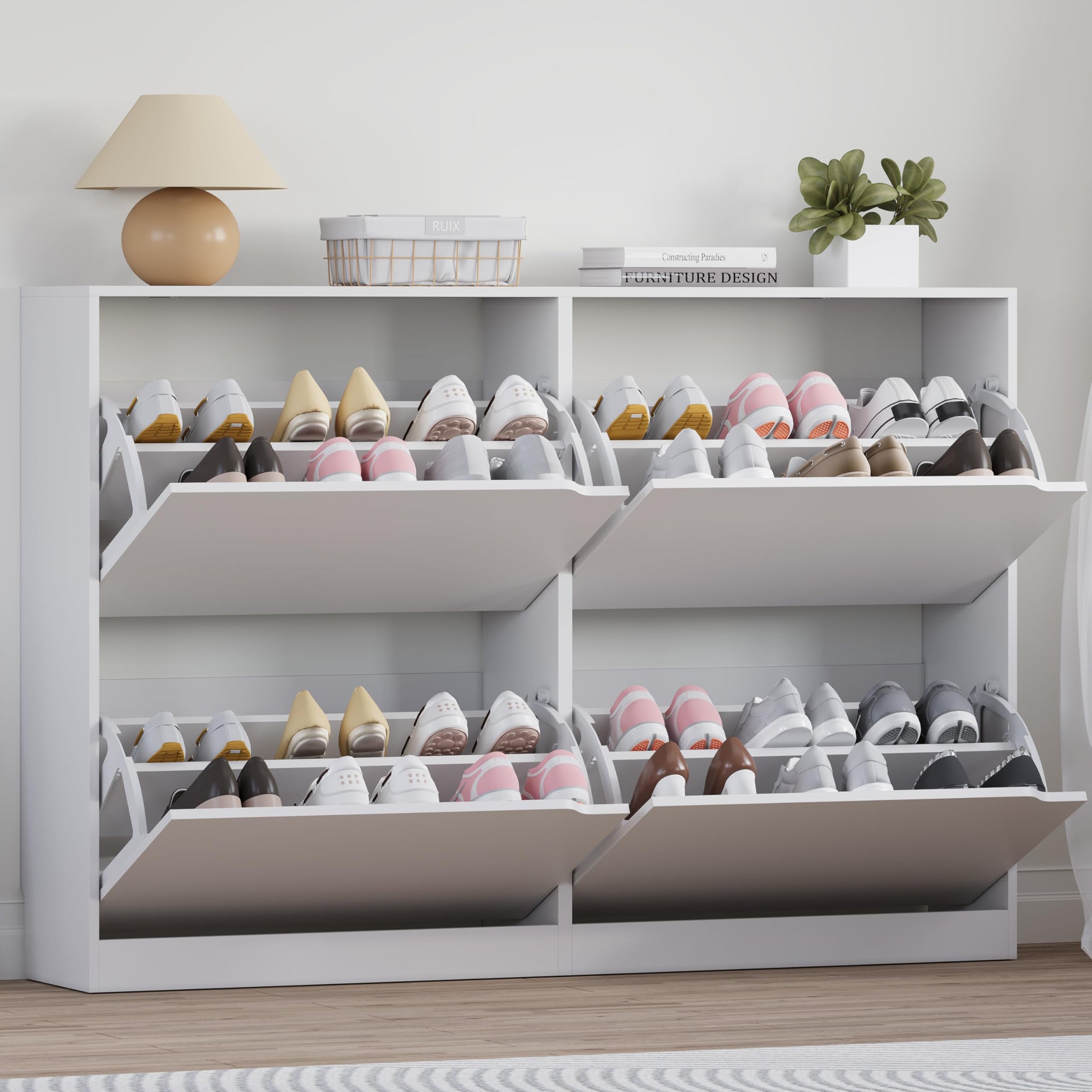 Shoe Cabinet with 4 Flip Drawers