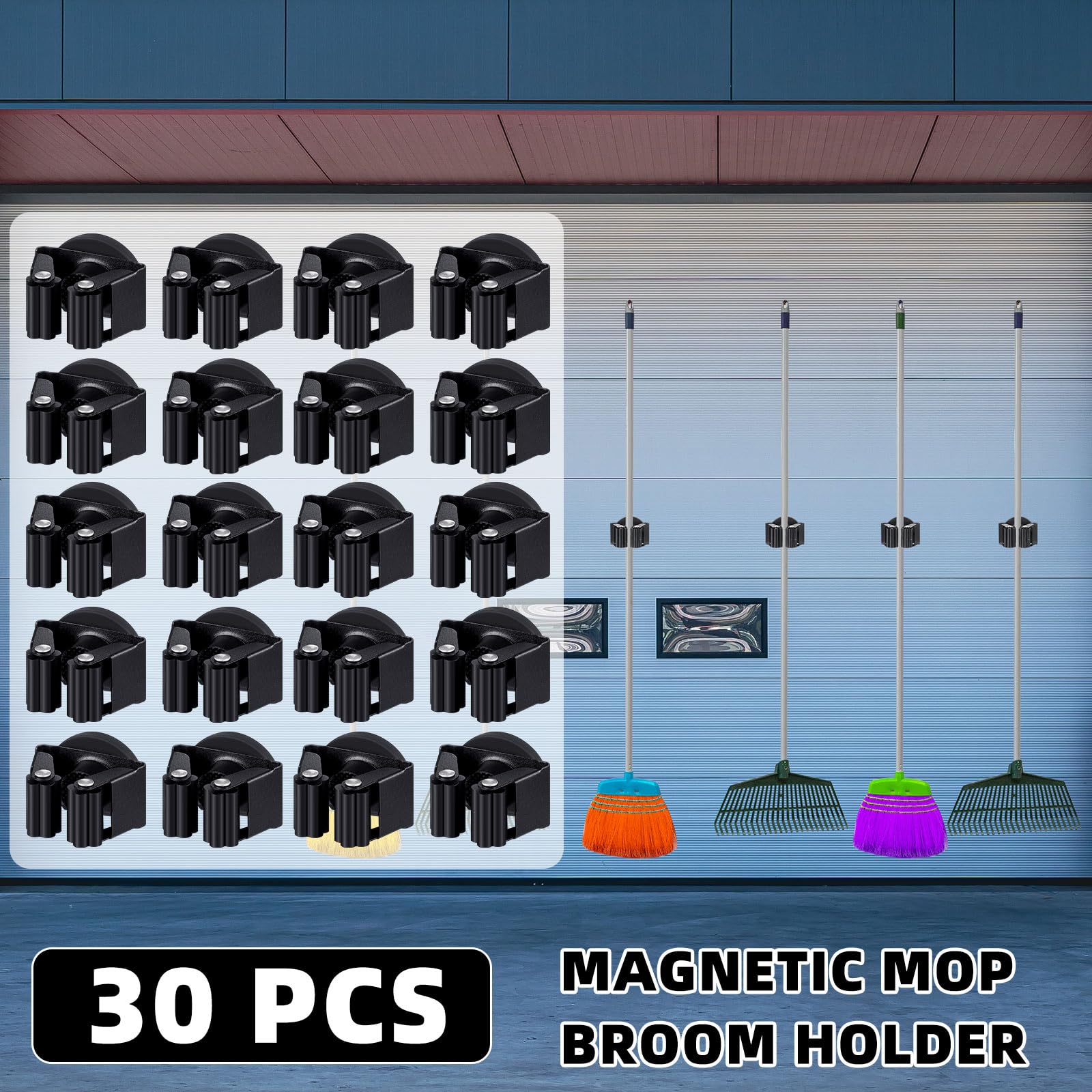 30 Pcs Magnetic Broom Holder Wall Mounted Anti Slip Rack (30 Count)