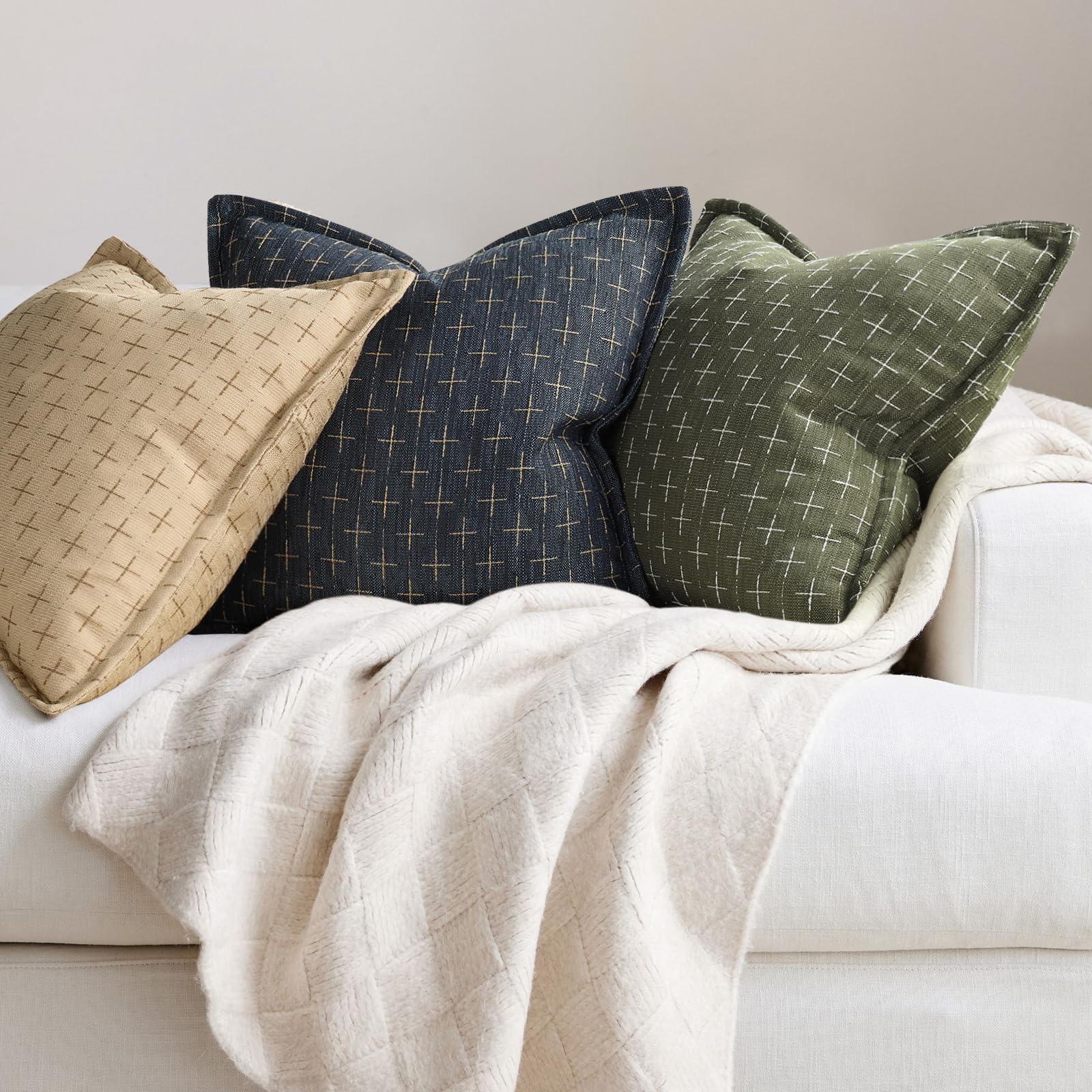 Pillow Covers 24x24 Set of 2 Soft Polyester Textured Pillow Covers with Stylish Flange Edge Cozy Farmhouse Throw Pillows for Couch Bed Sofa Living Room (2 Count)