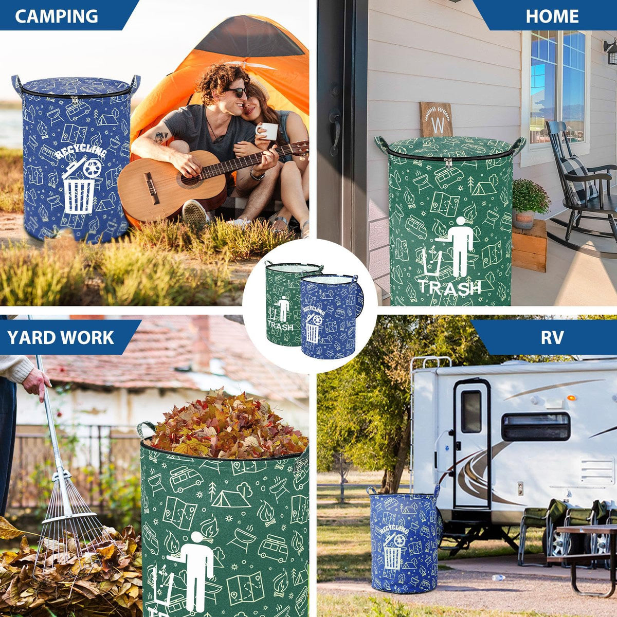 2 Pack Collapsible Trash Can Camping with Zippered Lid Foldable Storage Bin Portable Garbage Can for Outdoor Camping RV's Yard Waste (2 Count)