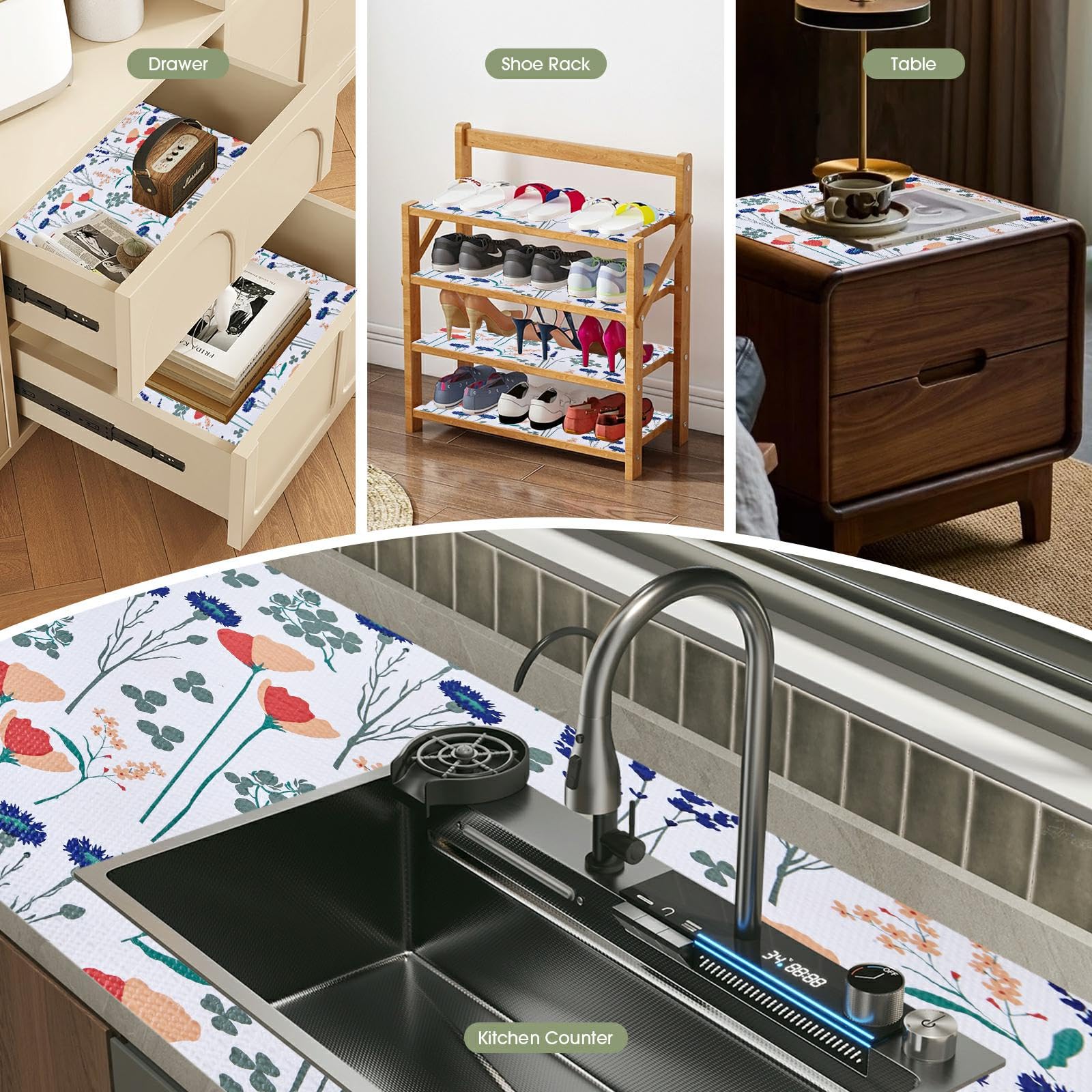 Floral Kitchen Cabinet Shelf Liner (240 Sq Ft)