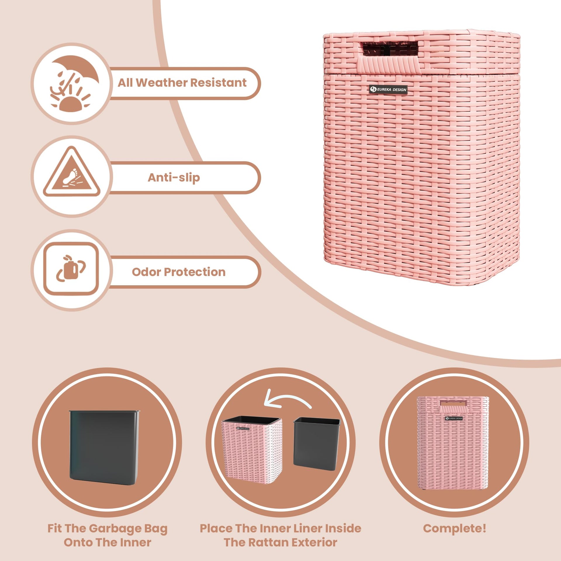 Ypati Handwoven 4 Gallon Rattan Trash Can with Lid