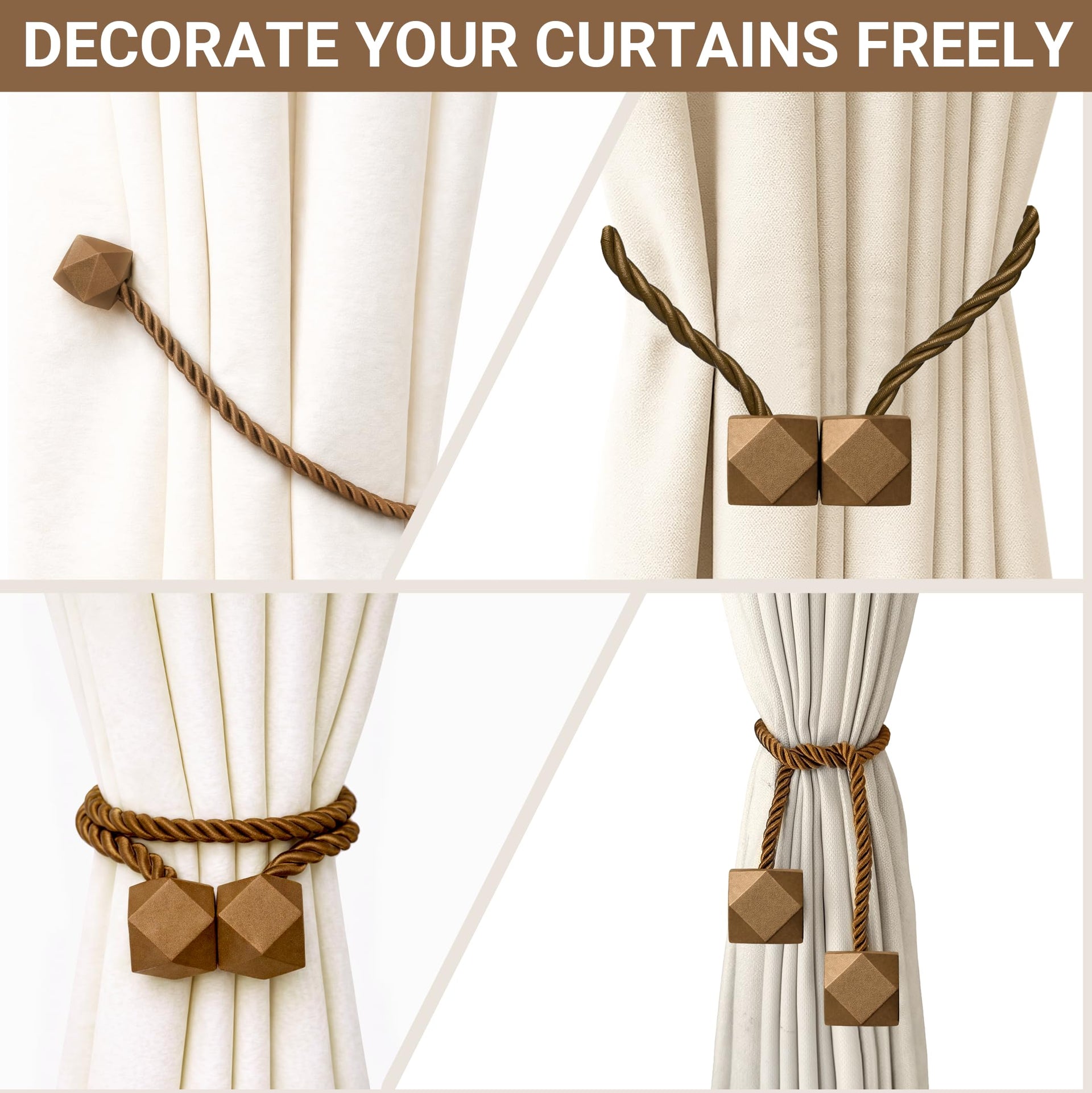 Magnetic Curtain Tiebacks Dark Brown 6pcs (6 Count)