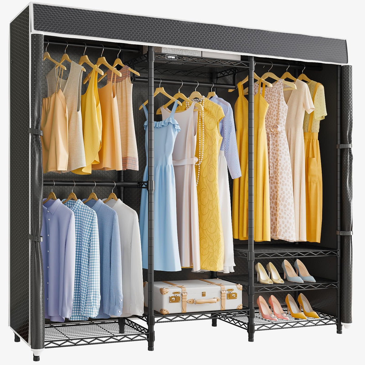 V5C Medium Covered Clothes Rack Heavy Duty Portable Closet Wardrobe