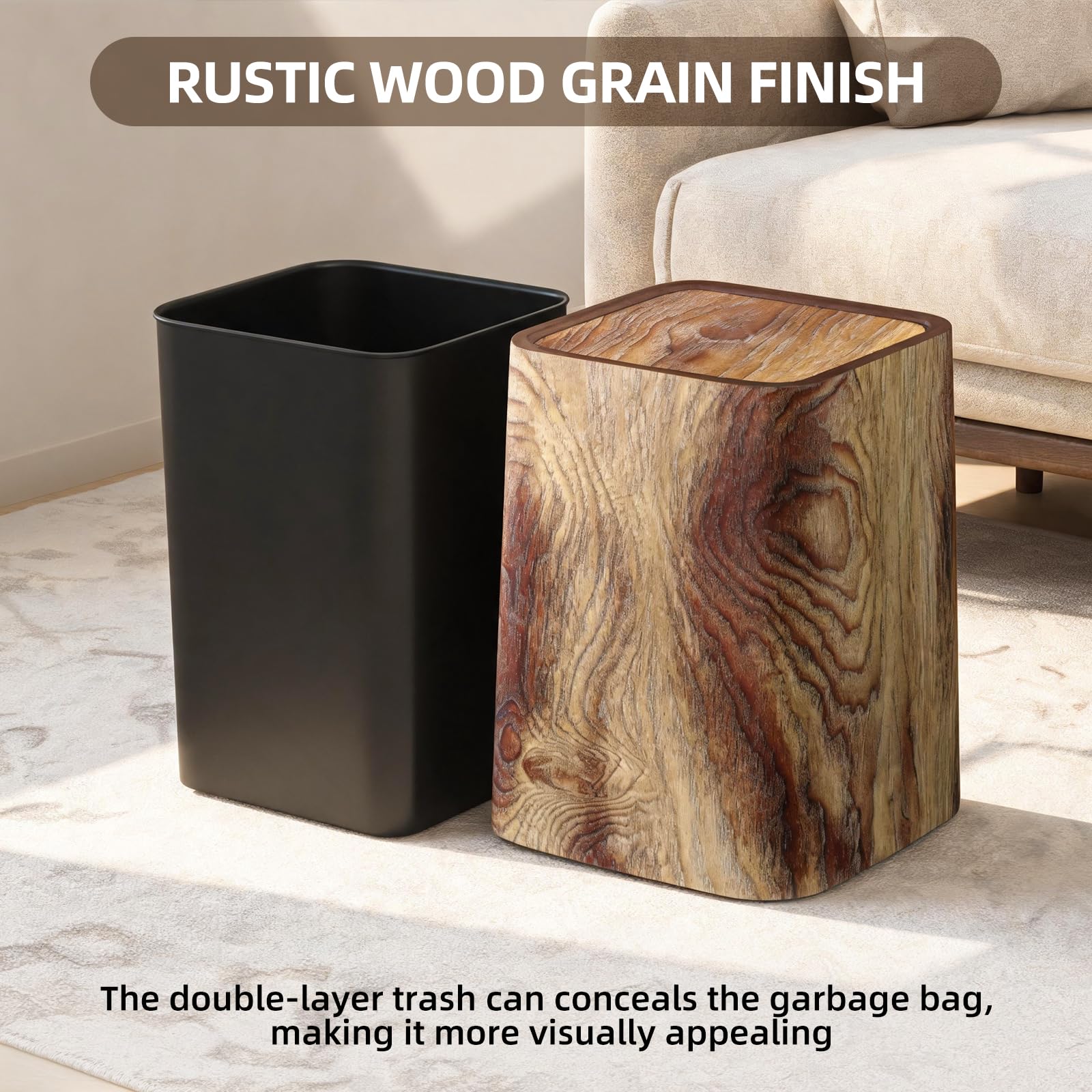 Wood Grain Plastic Trash Can Swing Top Lid (2 Count)