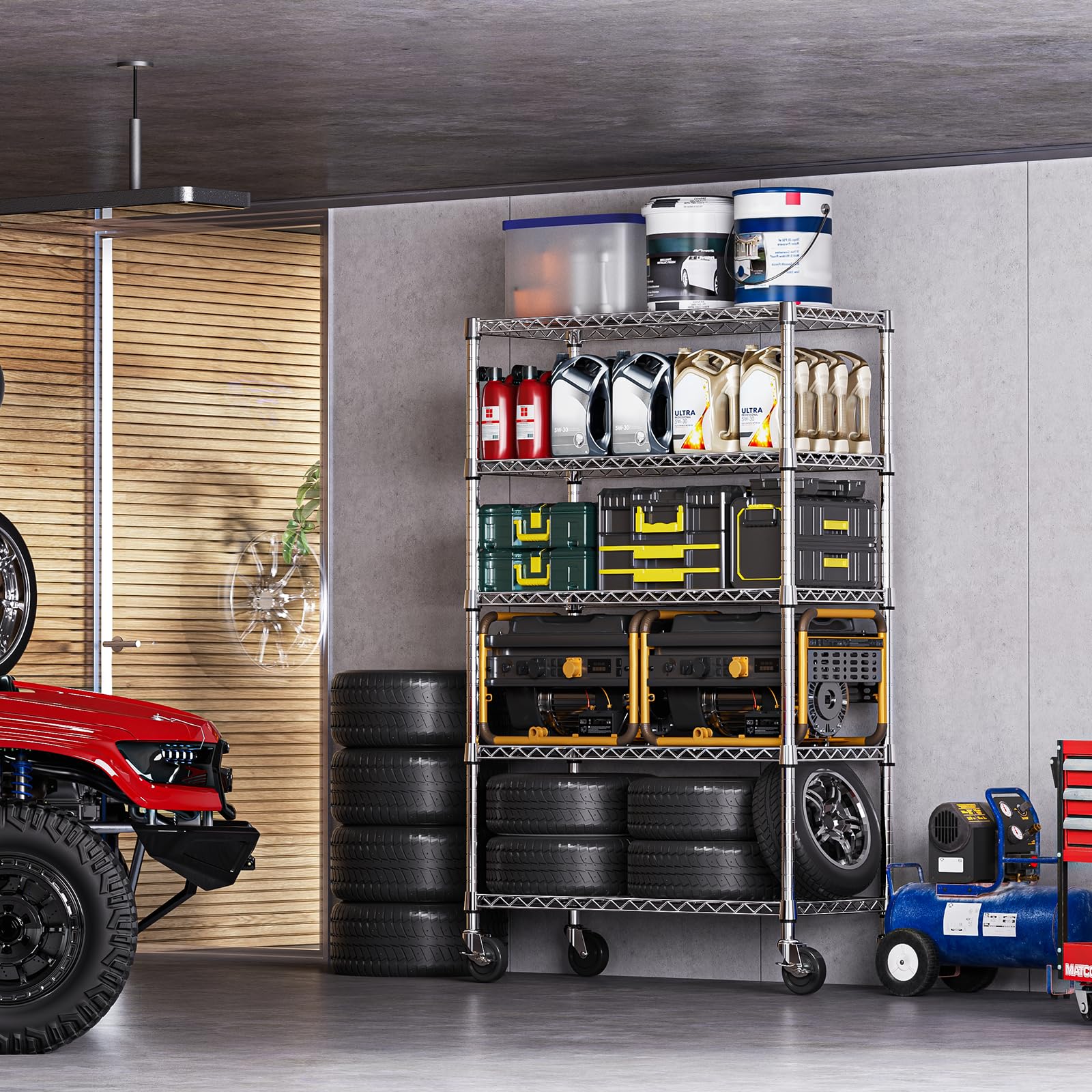 5 Tier Storage Shelving Unit with Wheels (5 Count)
