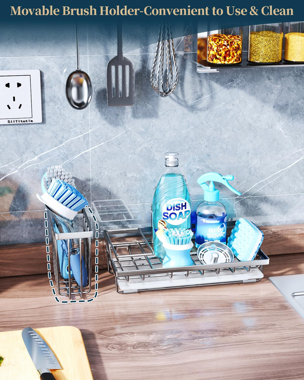 Sink Caddy Kitchen Sponge Holder with Dish Brush Holder