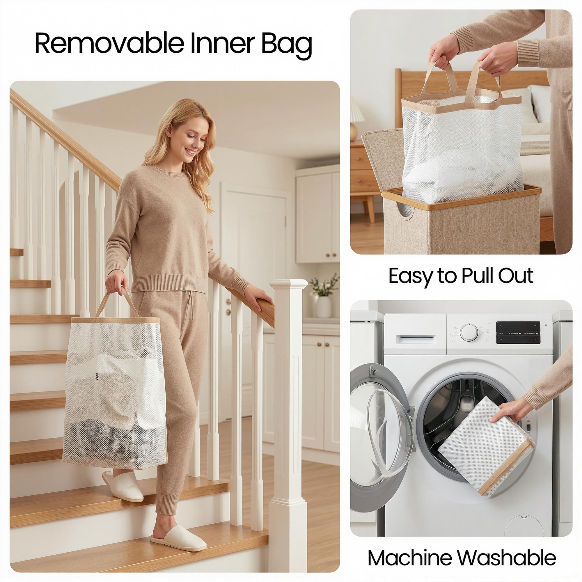 26 Gal Laundry Basket with Lid and Net Bag