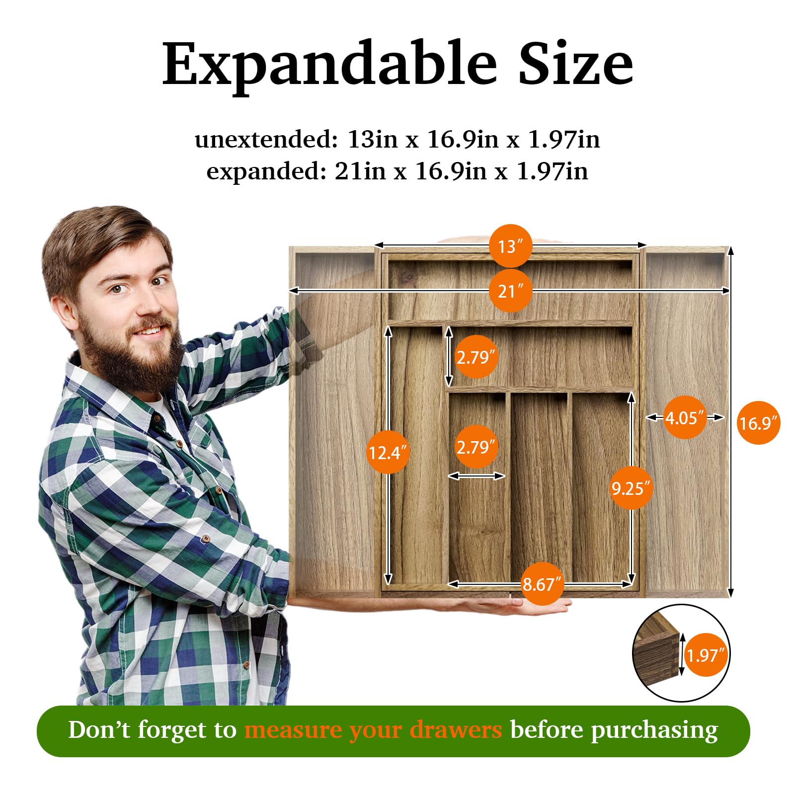 Acacia Wood Kitchen Silverware Drawer Organizer (50.72 Ounce)