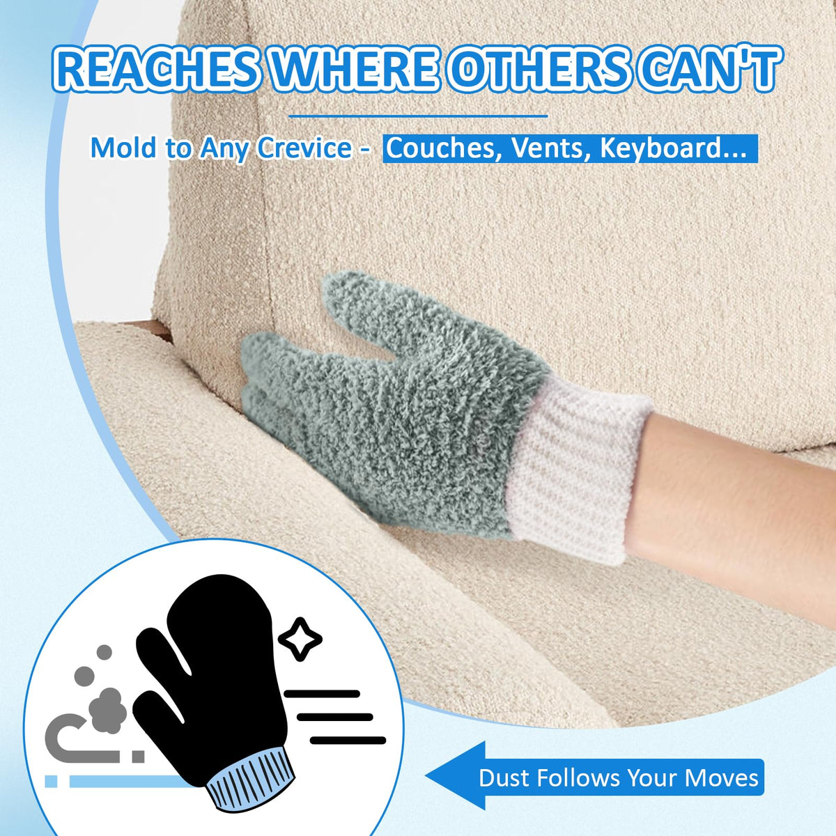 Microfiber Dusting Gloves House Reusable Cleaning Glove for Blinds (4 Count)