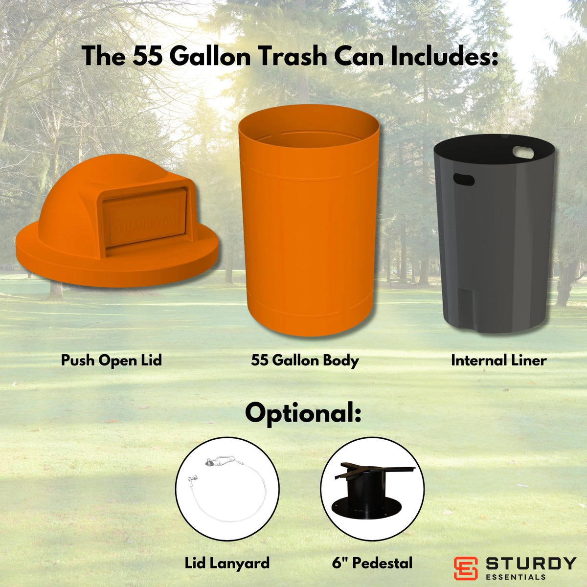 Campus Collection 55 Gallon Plastic Commercial Garbage Can with Push Lid