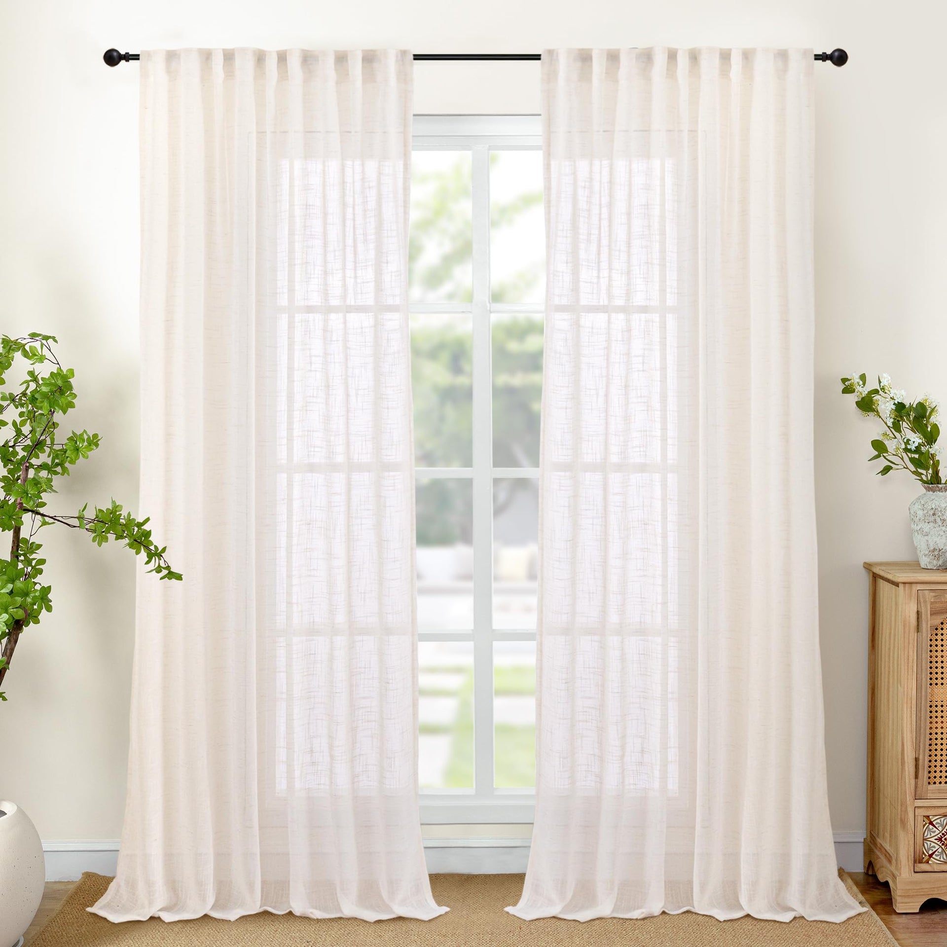 Natural Linen Curtains 90 Inches Long for Living Room (2 Count)