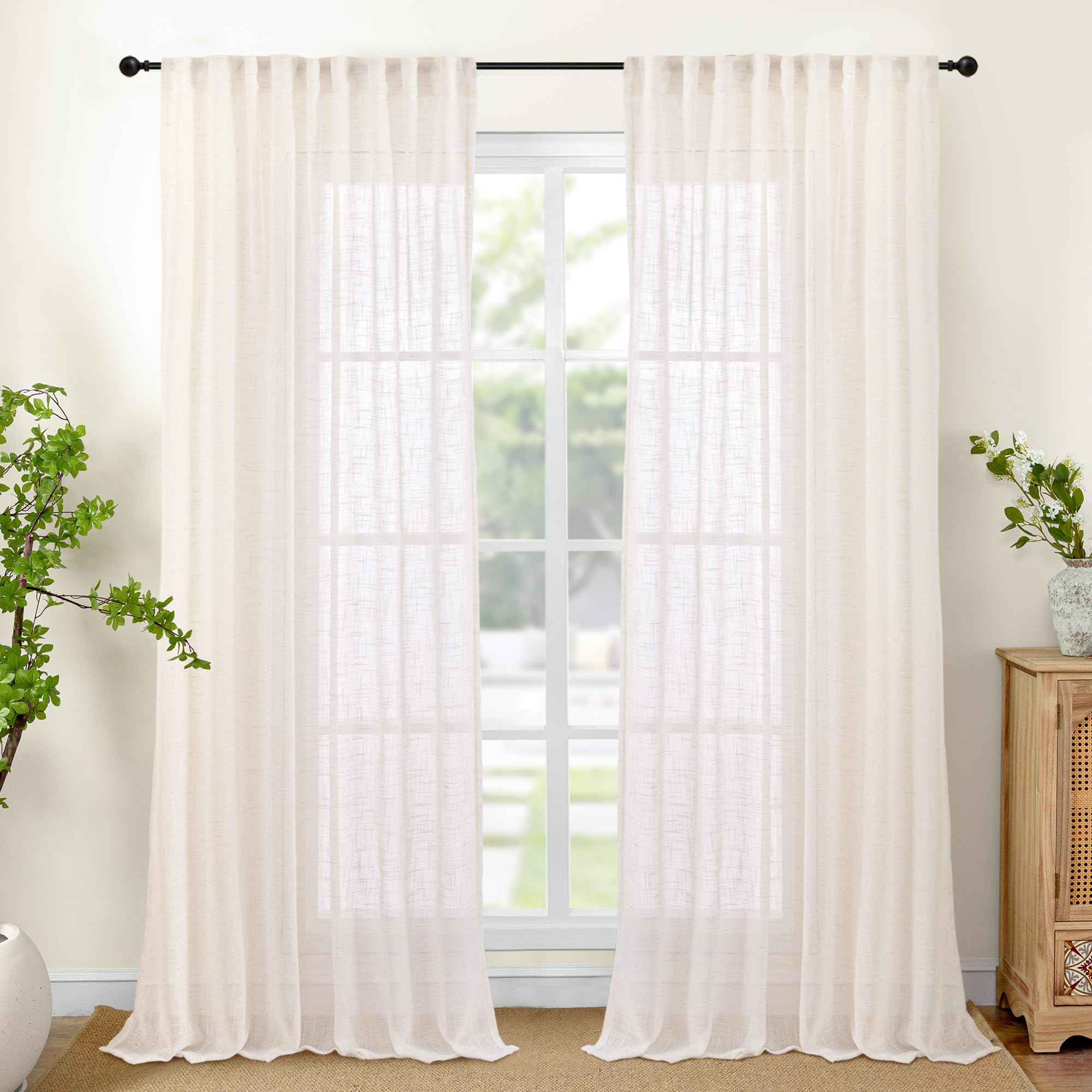 Natural Linen Curtains 90 Inches Long for Living Room (2 Count)