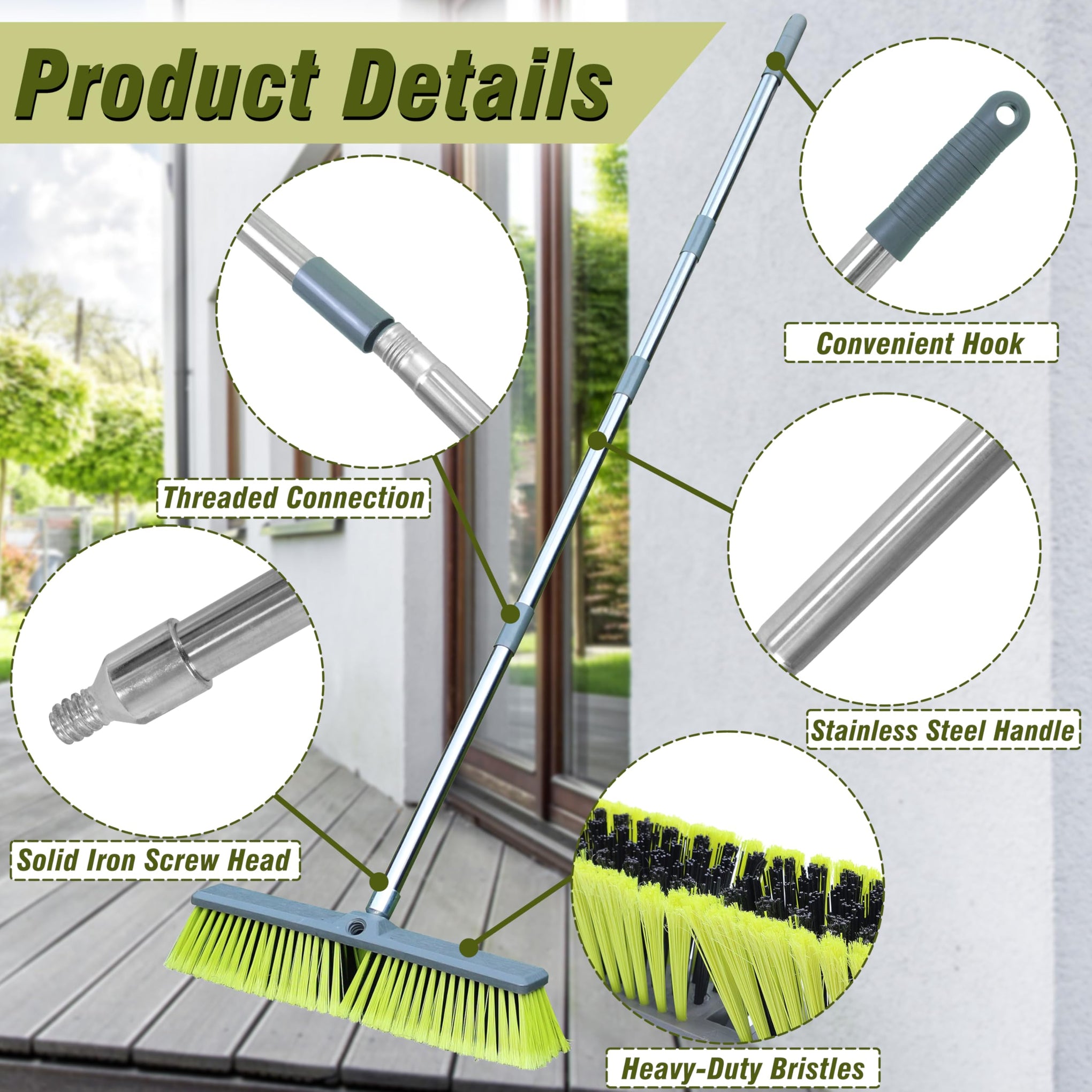 Upgraded 18" Push Broom with Adjustable Long Handle