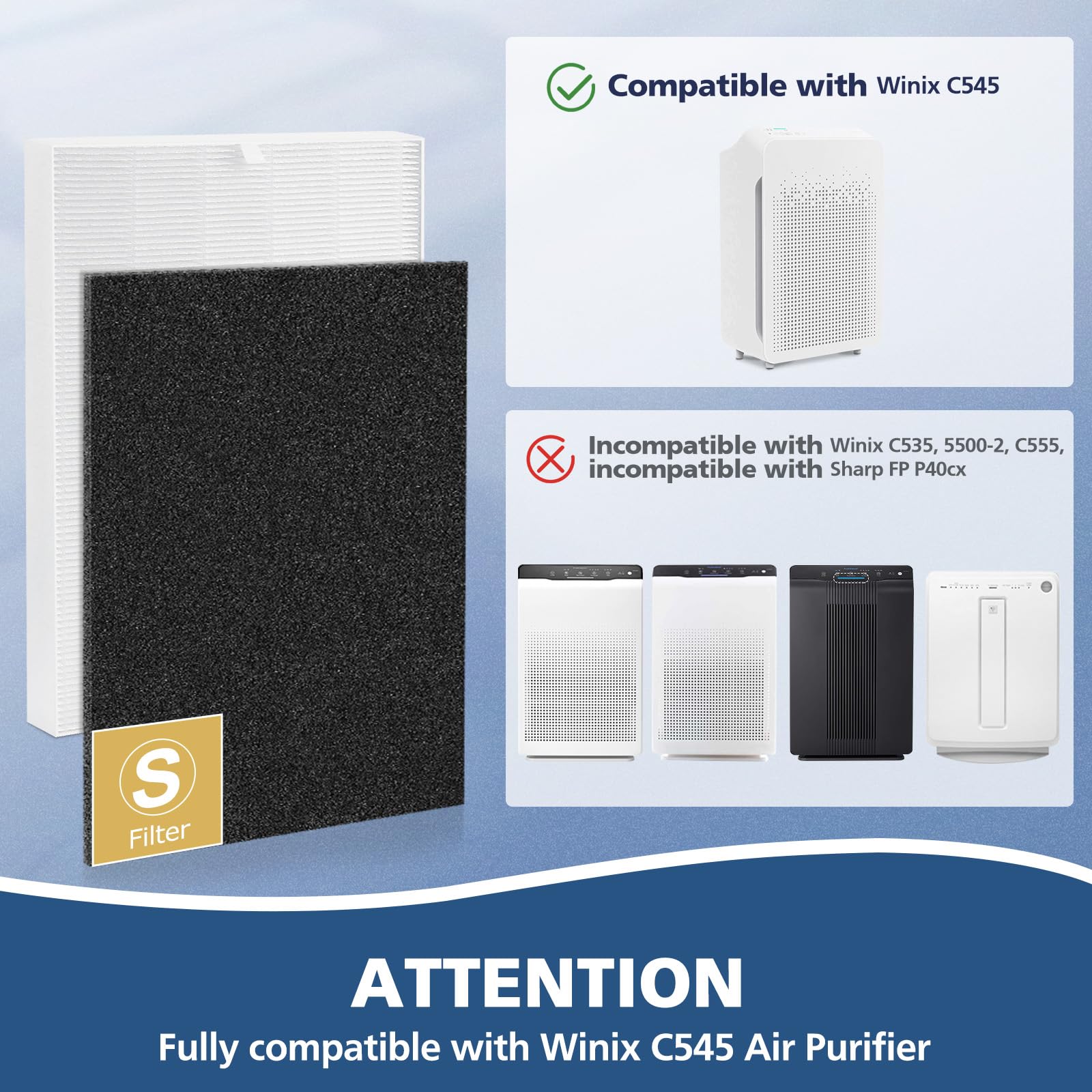 2 Pack C545 Replacement Filter S Compatible with Winix C545 Air Purifier (10 Count)
