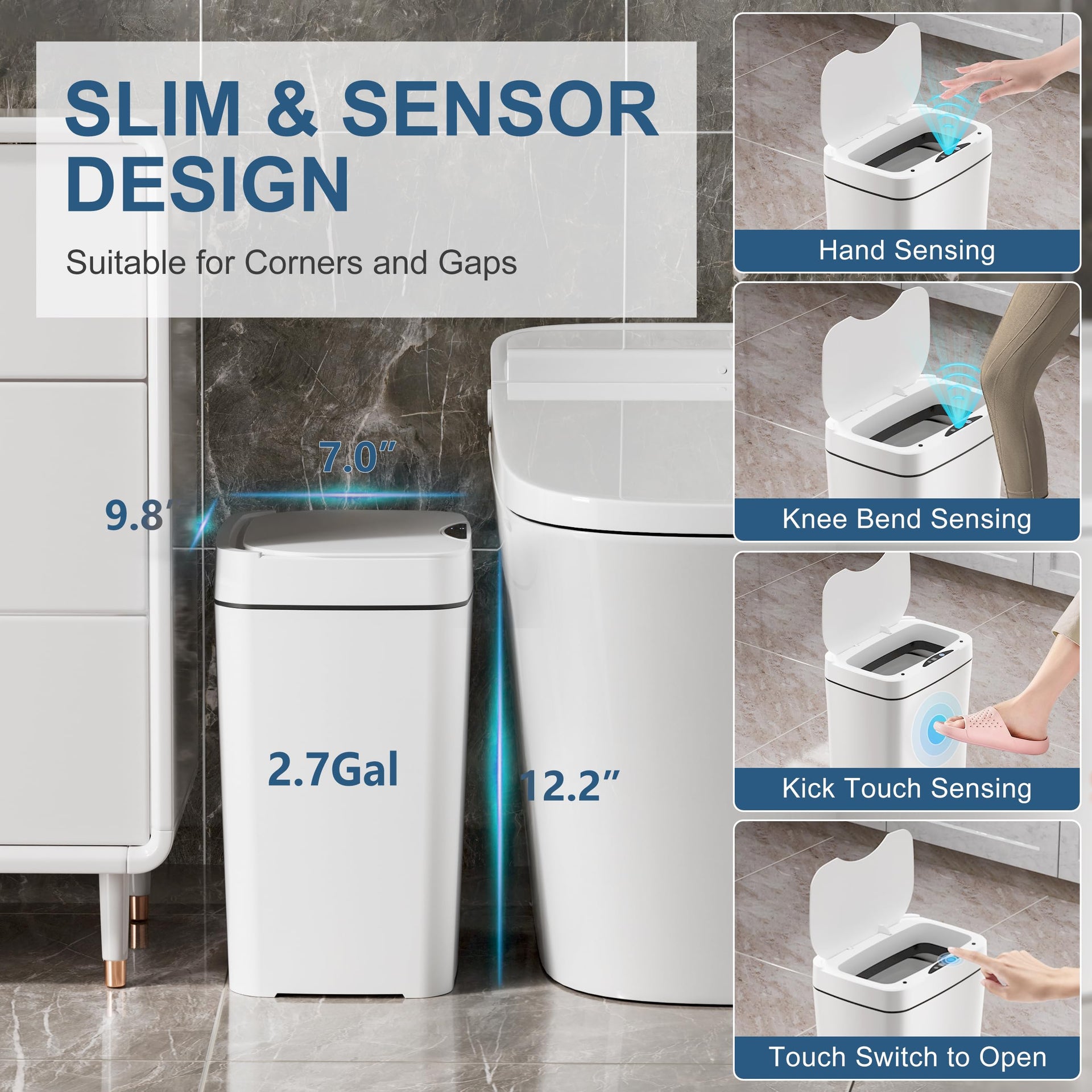 2 Pack 2.7 Gal Bathroom Trash Can with Lid (2 Count)