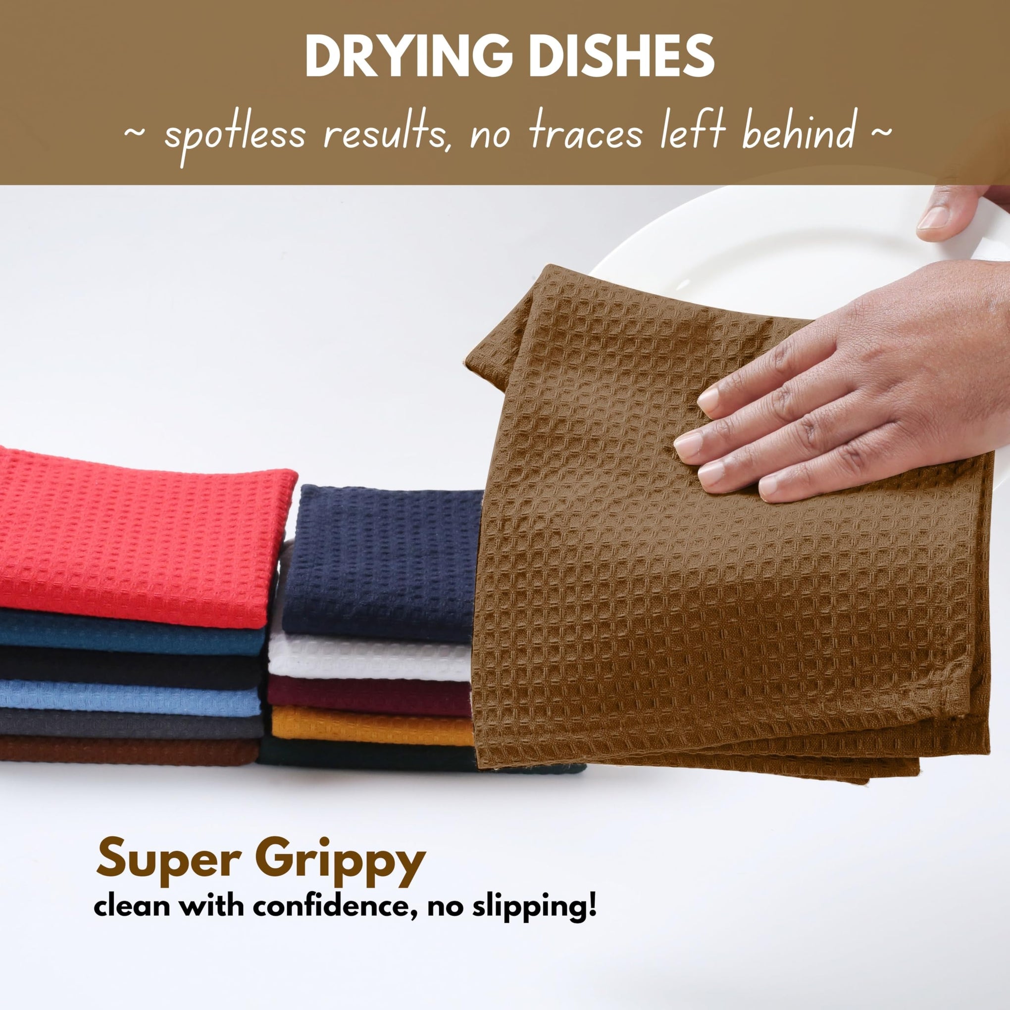 Waffle Weave Dish Towels 12 Pack 100% Cotton (12 Count)