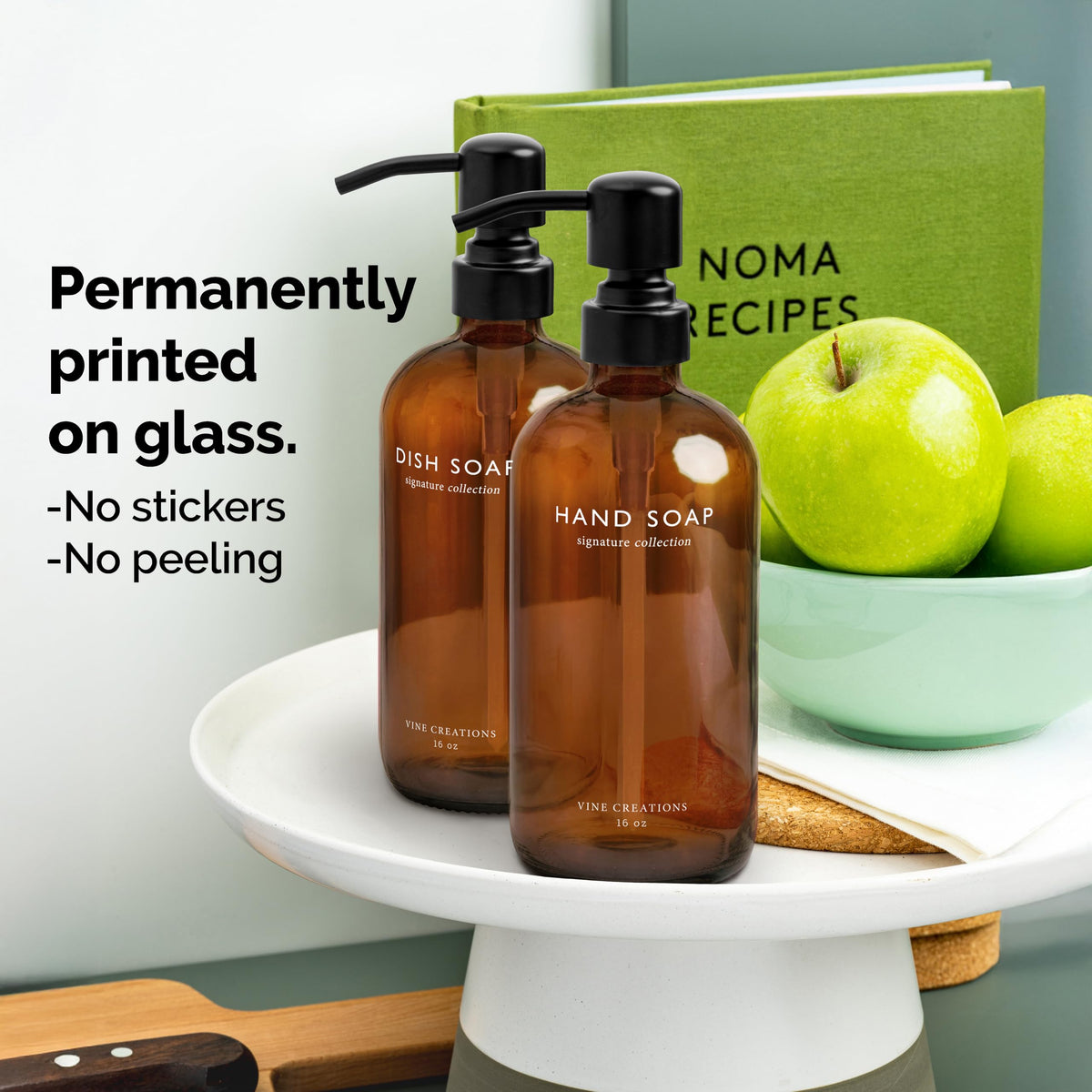 Amber Glass Soap Dispenser Set (16 Ounce)