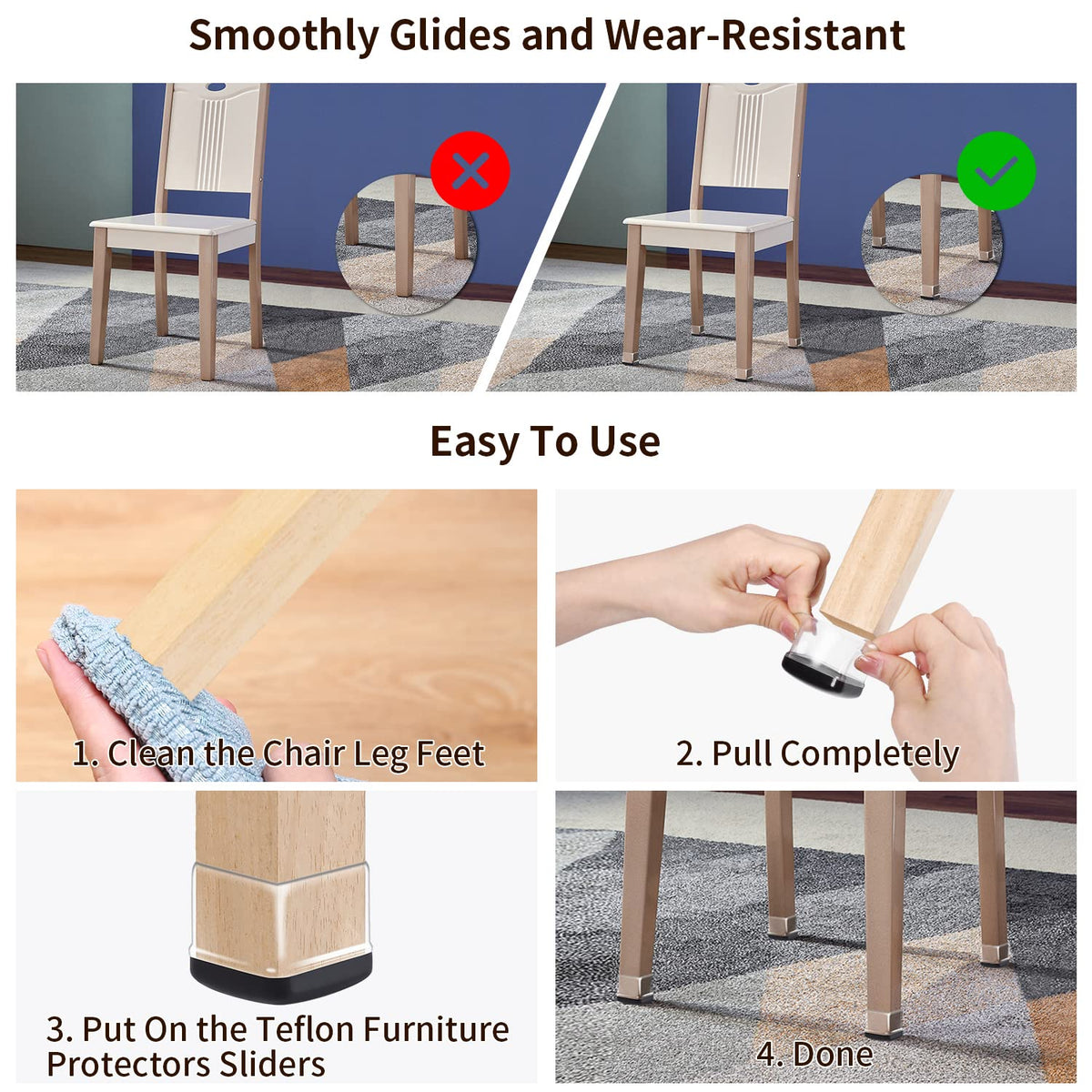 Chair Leg Sliders for Carpet (24 Count)