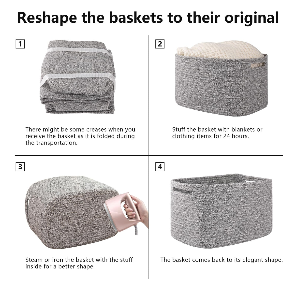 4 Pack Storage Baskets for Organizing 15L Cube Storage Bins Grey (4 Count)
