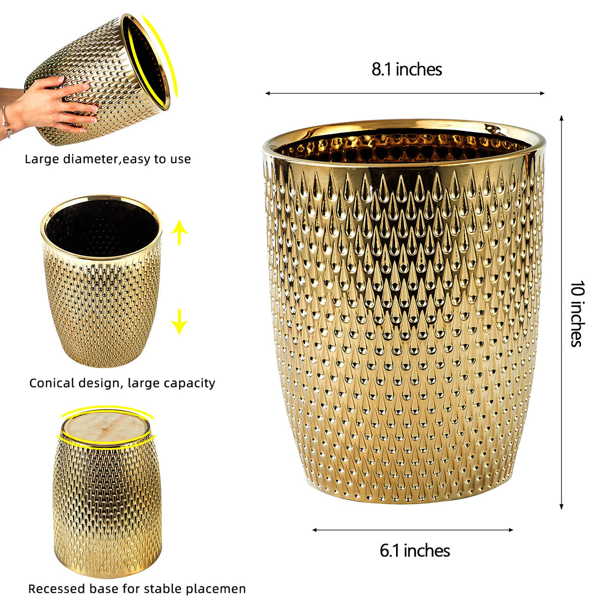 Modern Golden Small Trash Can Wastebasket