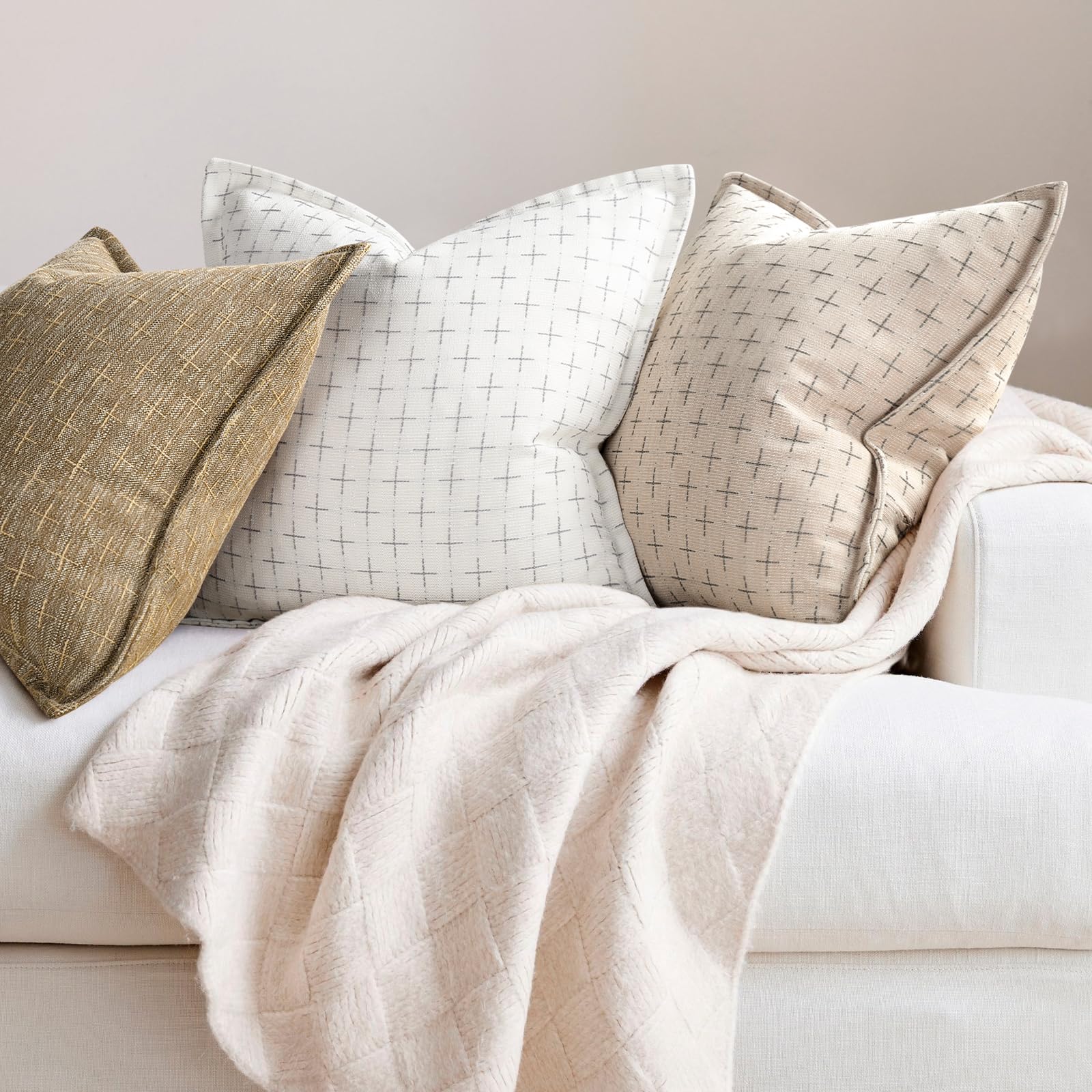 Pillow Covers 24x24 Set of 2 Soft Polyester Textured Pillow Covers with Stylish Flange Edge Cozy Farmhouse Throw Pillows for Couch Bed Sofa Living Room (2 Count)