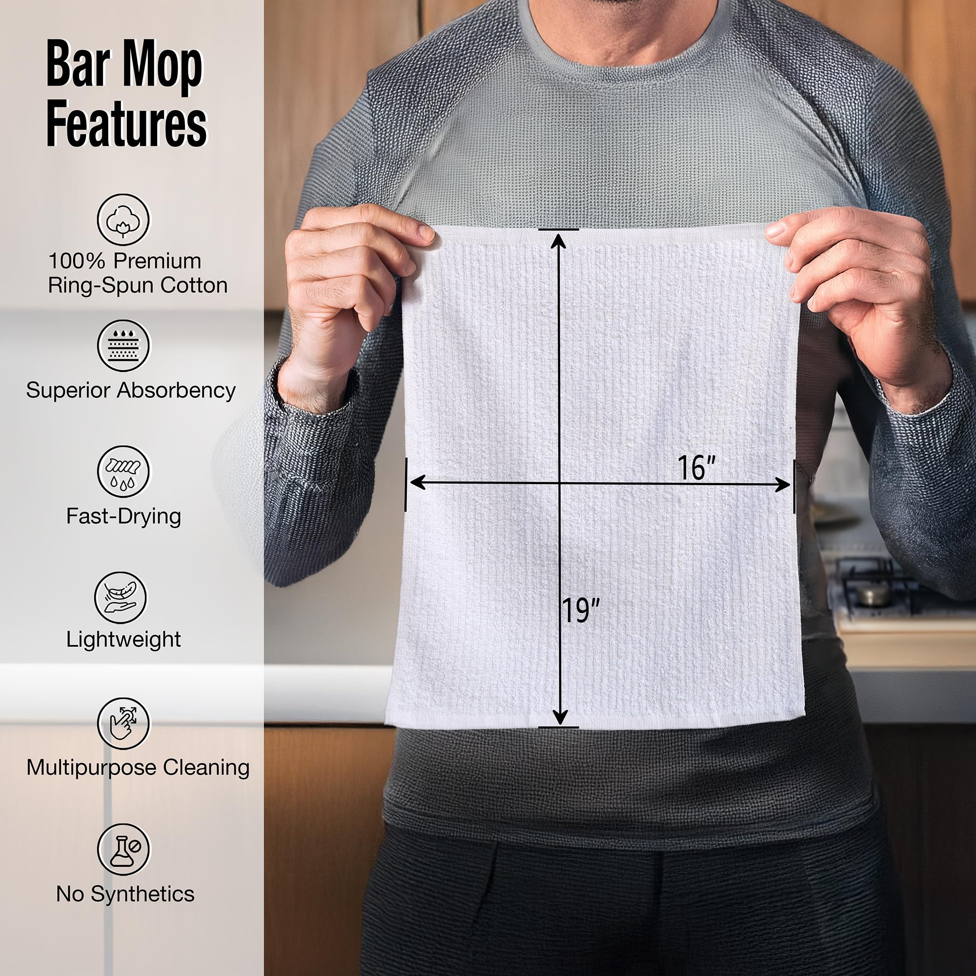 Bar Towels 16" x 19" Bar Mop Cleaning Dish Rags (6 Count)