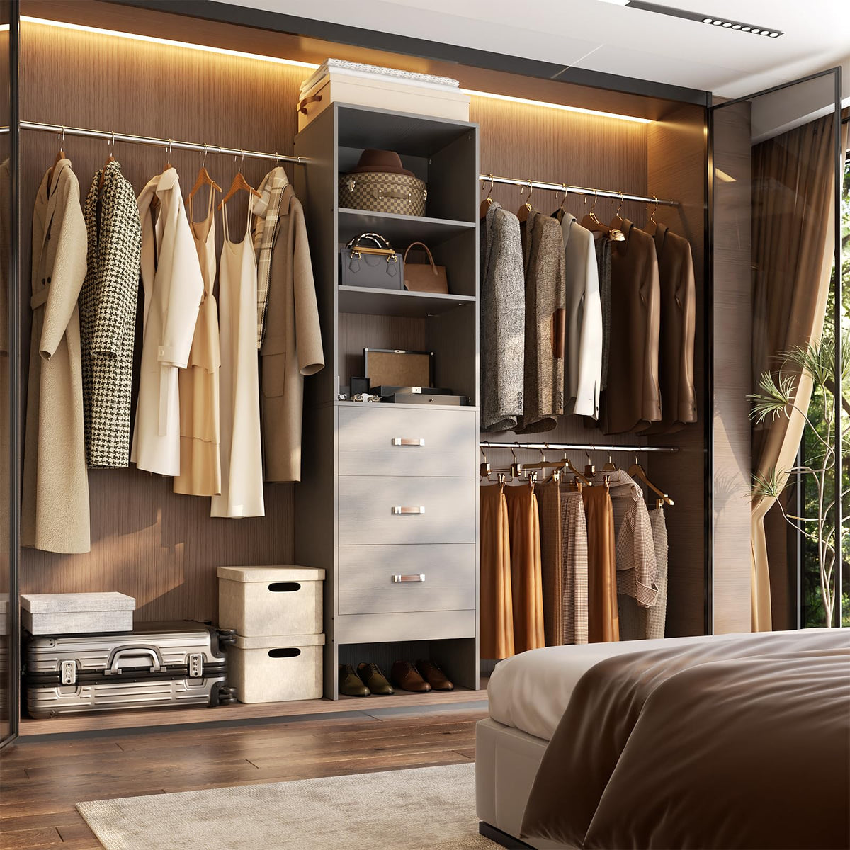 96'' Closet Organizer System with 3 Hanging Rods