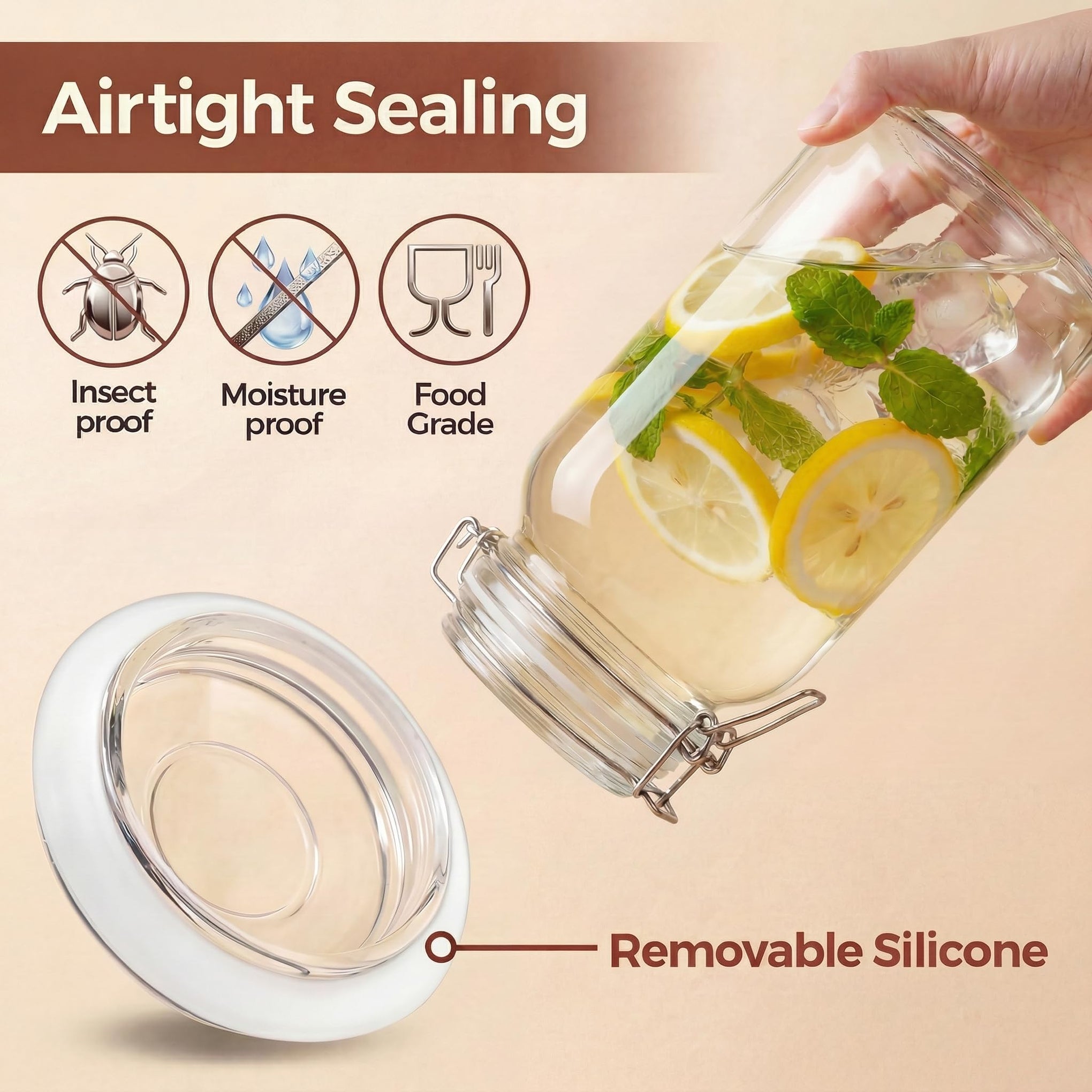 32 oz Round Glass Jars with Airtight Lids (4 Count)