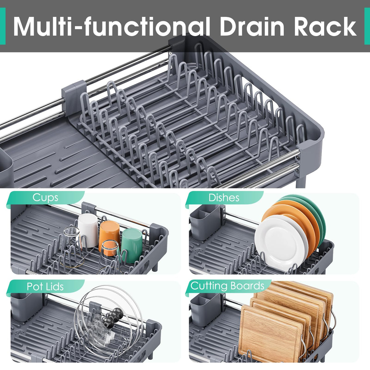 Expandable Dish Drying Rack with Cutlery Holder