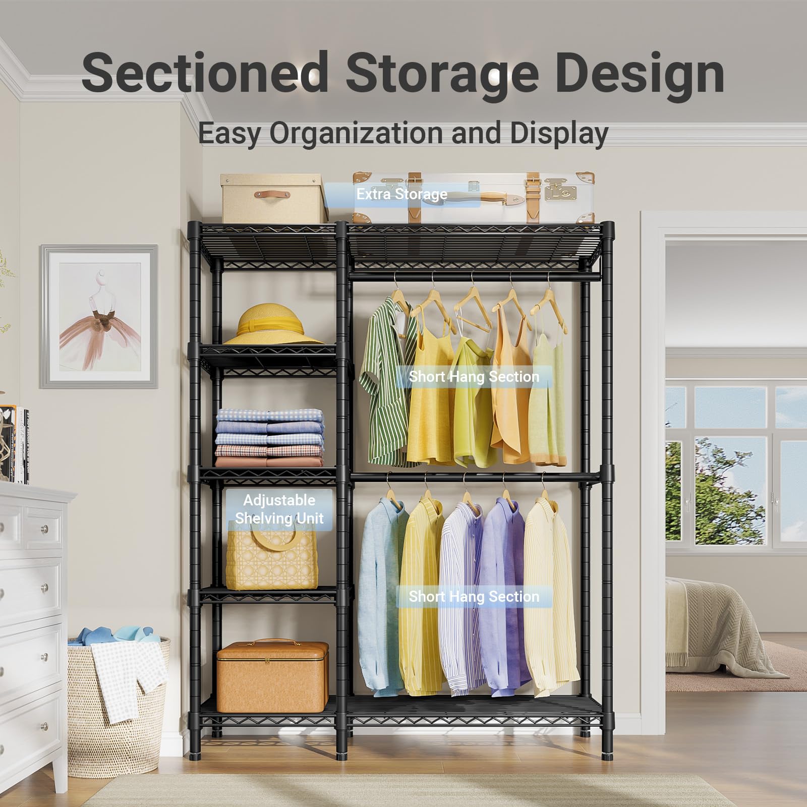 V7 Clothes Rack with Shelves Heavy duty Closet for Hanging Clothes