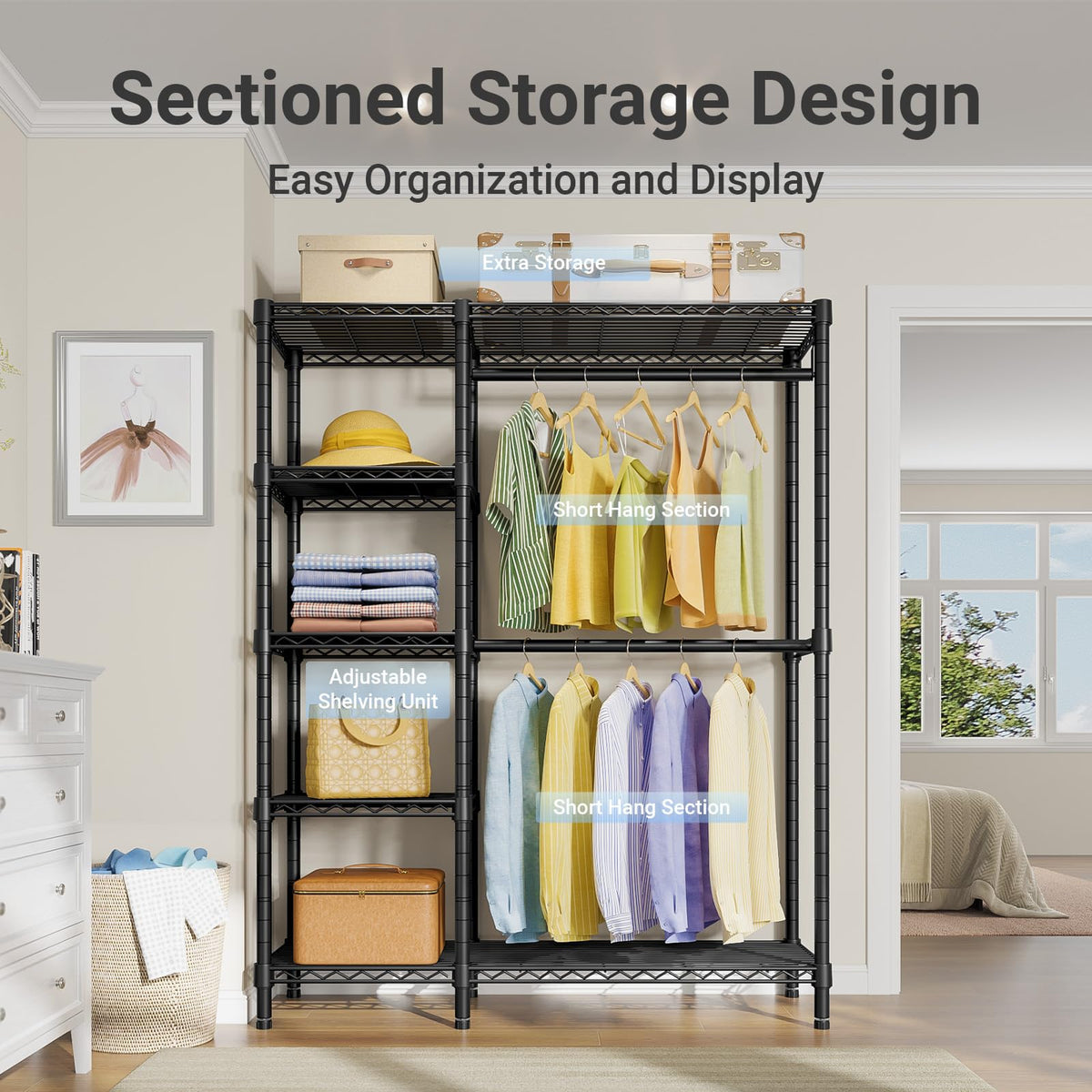 V7 Clothes Rack with Shelves Heavy duty Closet for Hanging Clothes