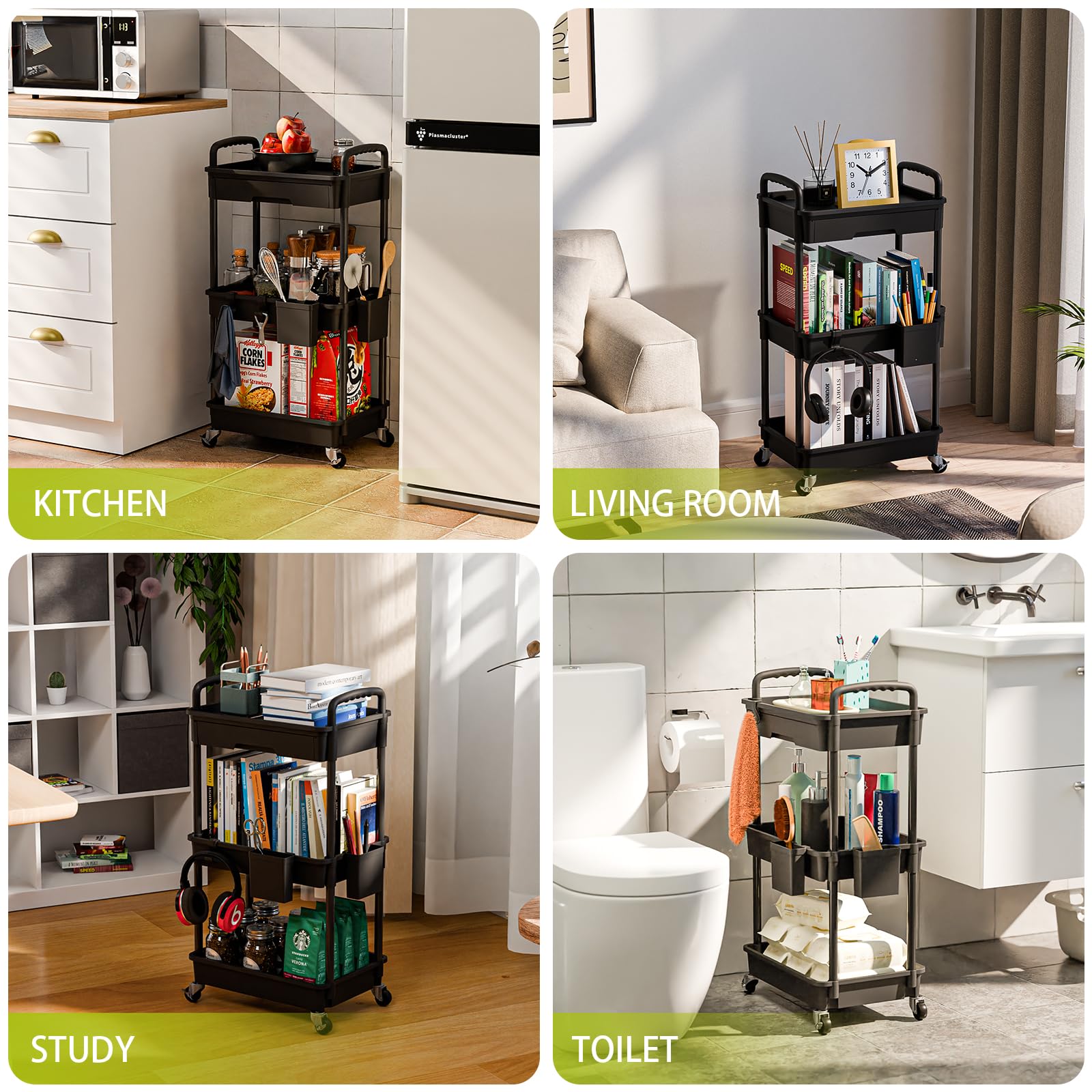 3 Tier Rolling Cart Organizer (3 Count)