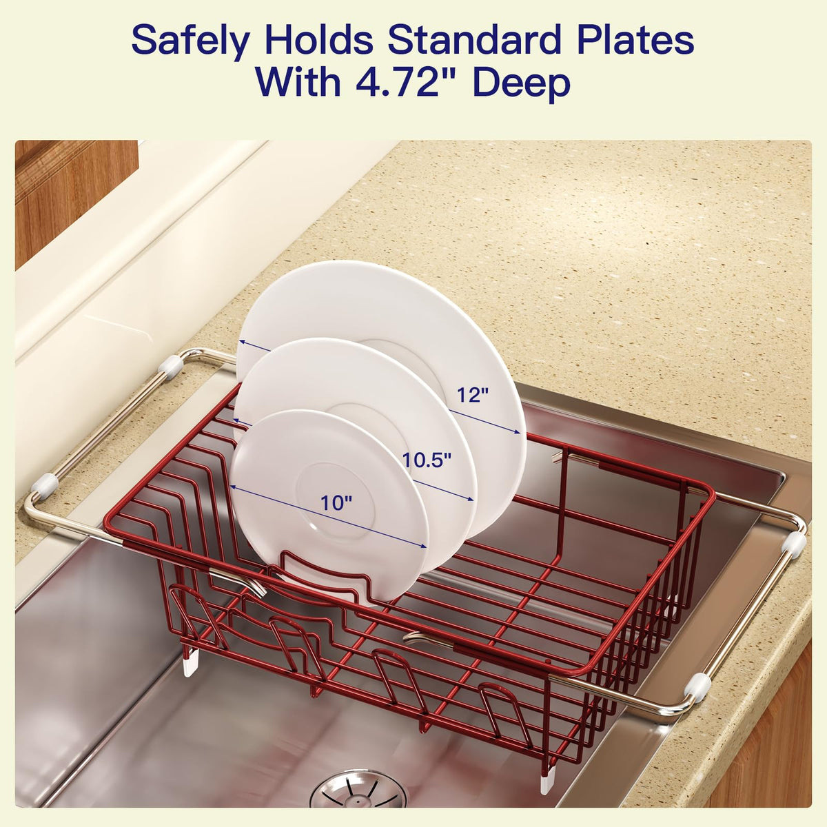 Red Dish Drying Rack Over Sink with Utensil Holder