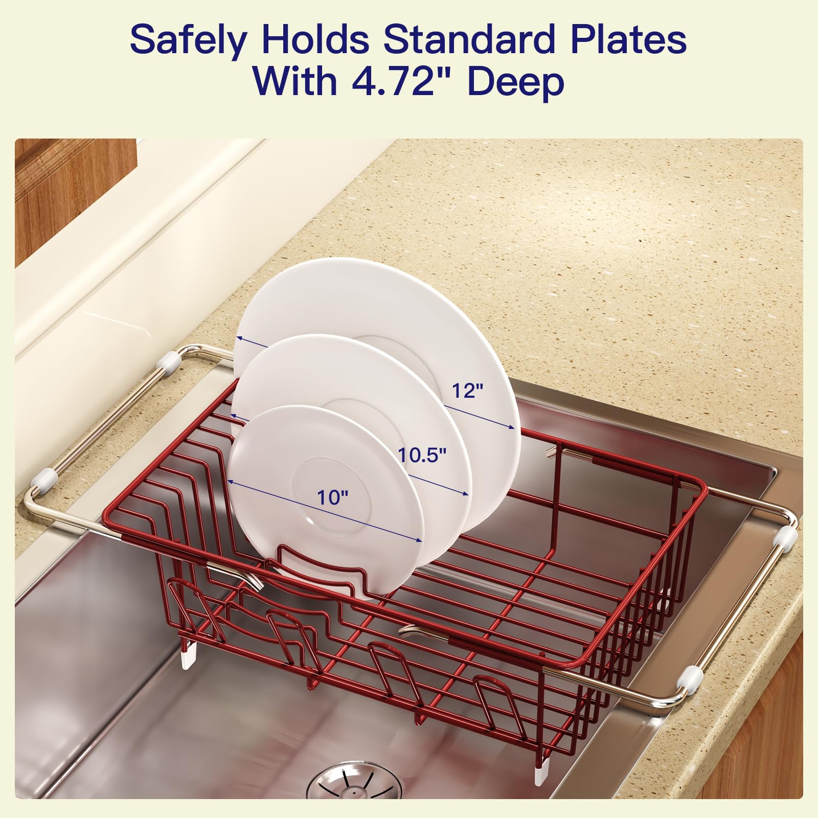 Red Dish Drying Rack Over The Sink with Utensil Holder