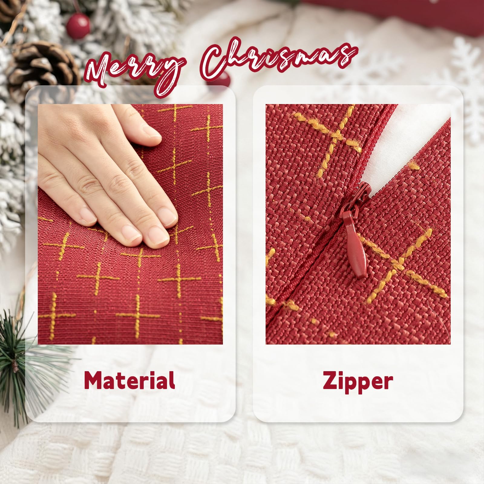 Christmas Pillow Covers 24x24 Set of 2 Soft Polyester Textured Red Pillows with Stylish Flange Edge Cozy Farmhouse Christmas Decor for Couch Bed Sofa Living Room (2 Count)
