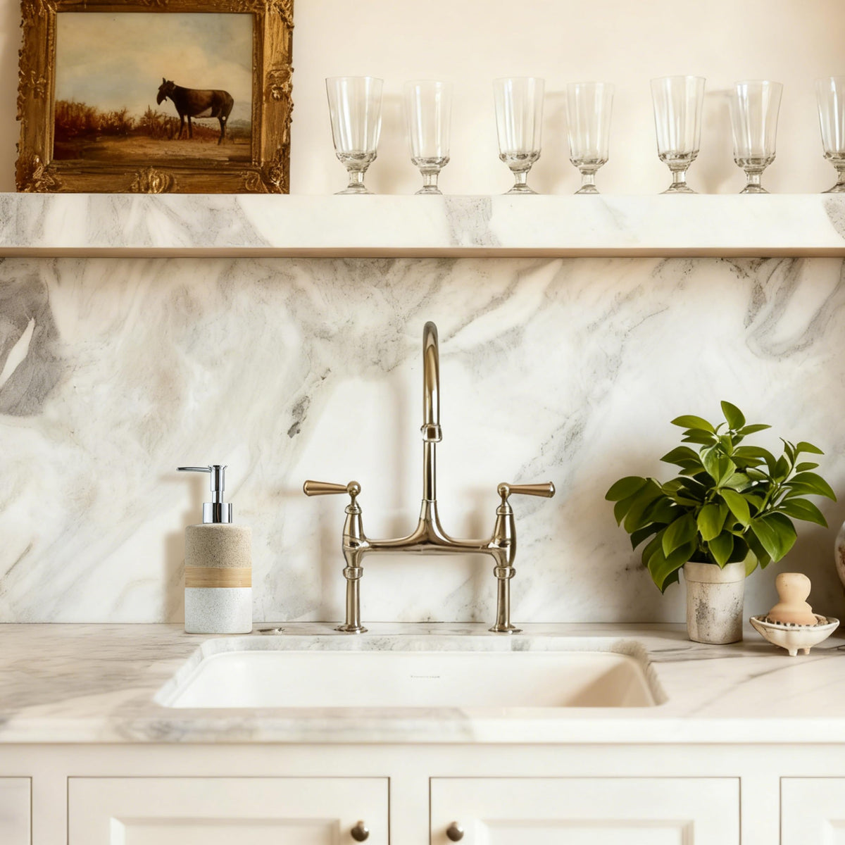 Ceramic Kitchen Dish Soap Dispenser Set with Stainless Steel Pump