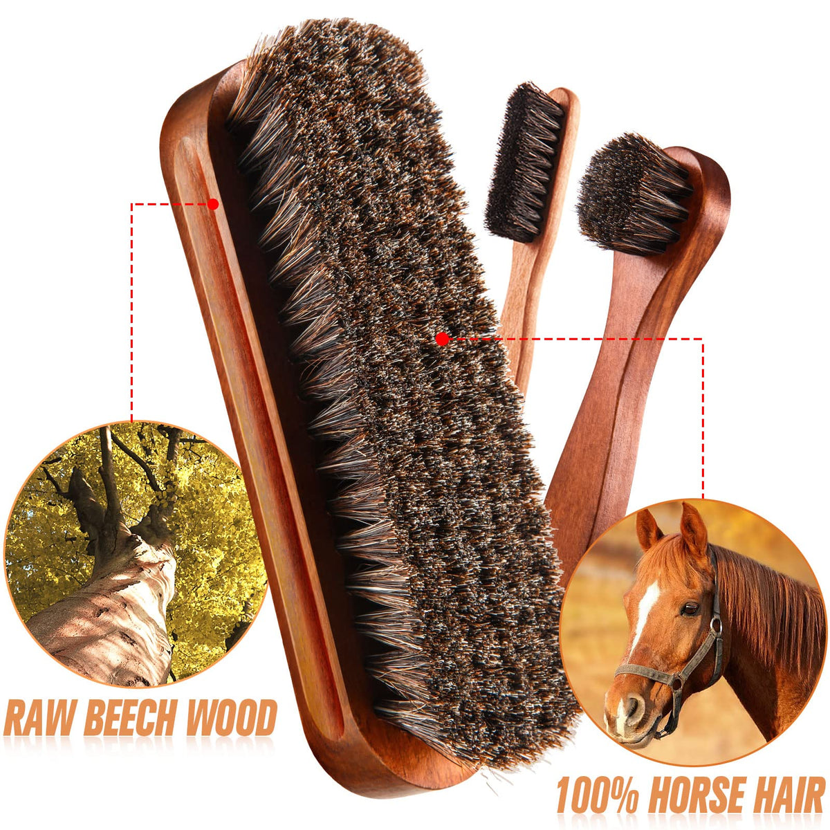 4 Pcs Horsehair Shine Shoes Brush Kit Polish Dauber Applicators Cleaning Leather Shoes Boots Care Brushes Suede Cleaner Brush with Microfiber Shoe Cloth (3 Count)