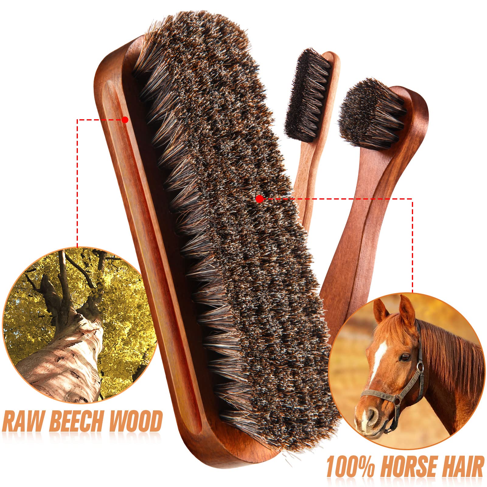 4 Pcs Horsehair Shine Shoes Brush Kit Polish Dauber Applicators Cleaning Leather Shoes Boots Care Brushes Suede Cleaner Brush with Microfiber Shoe Cloth (3 Count)