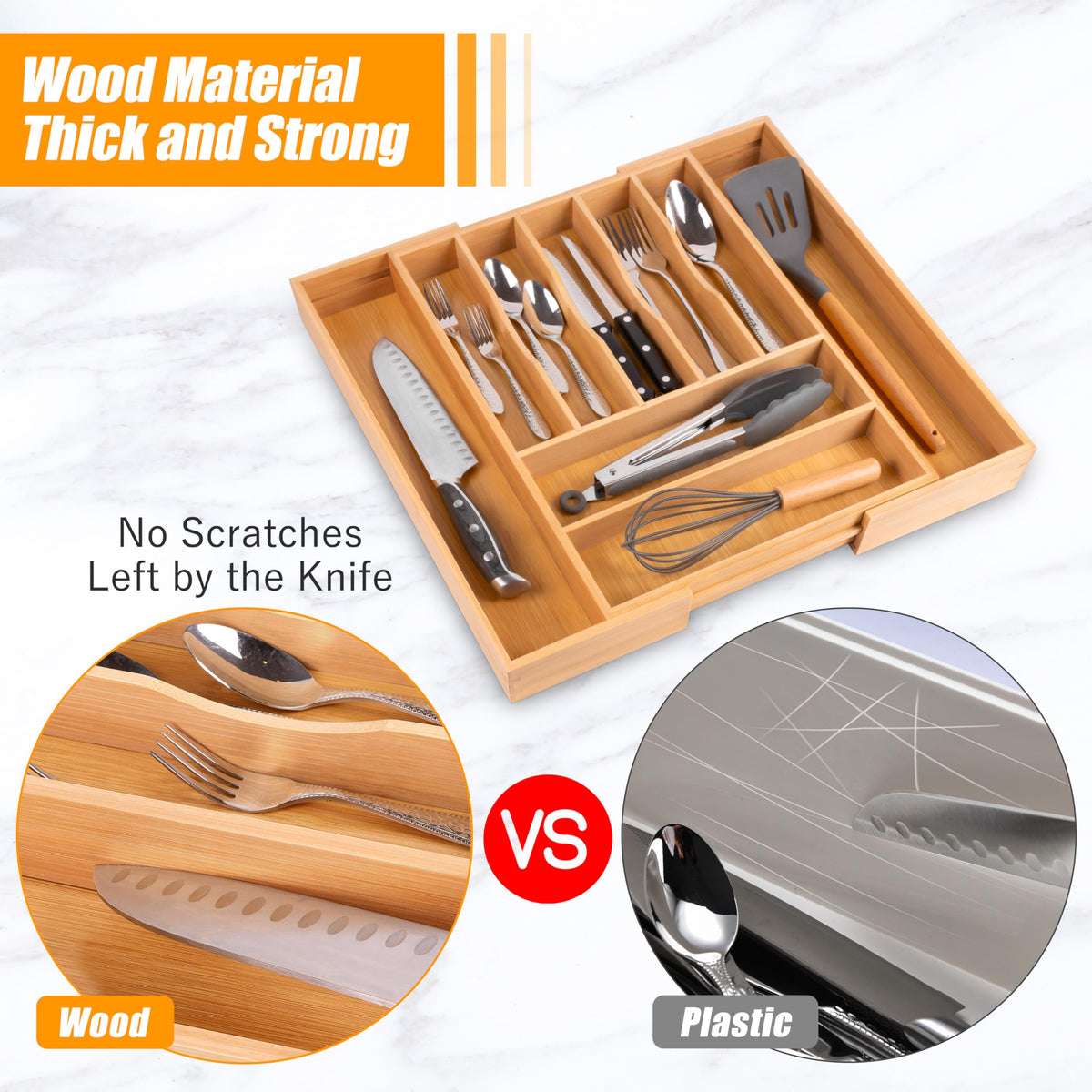 Large Premium Bamboo Silverware Organizer