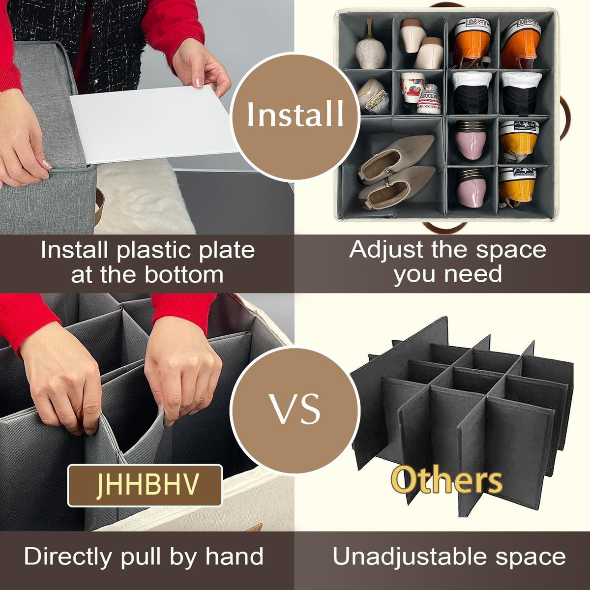 1 Pack Shoe Organizer for Closet with Adjustable Divider Shoe Storage Box